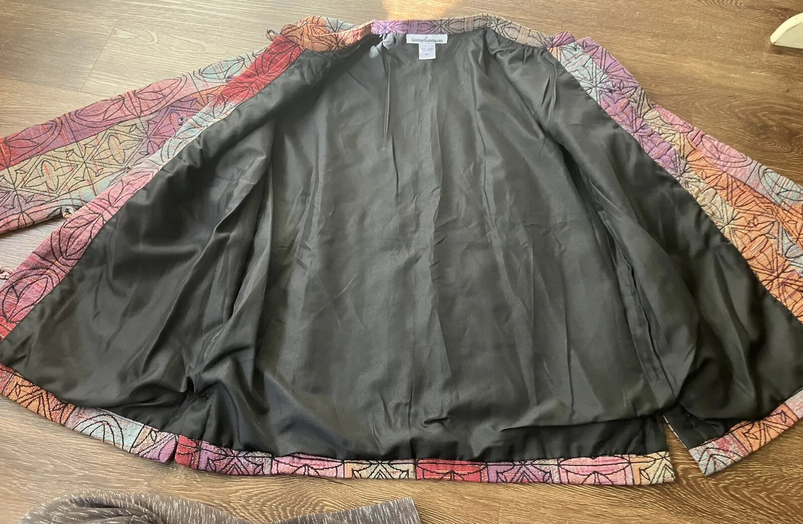 Vintage Serengeti Tapestry Jacket Quilted Colorful Abstract Mandarin Collar L