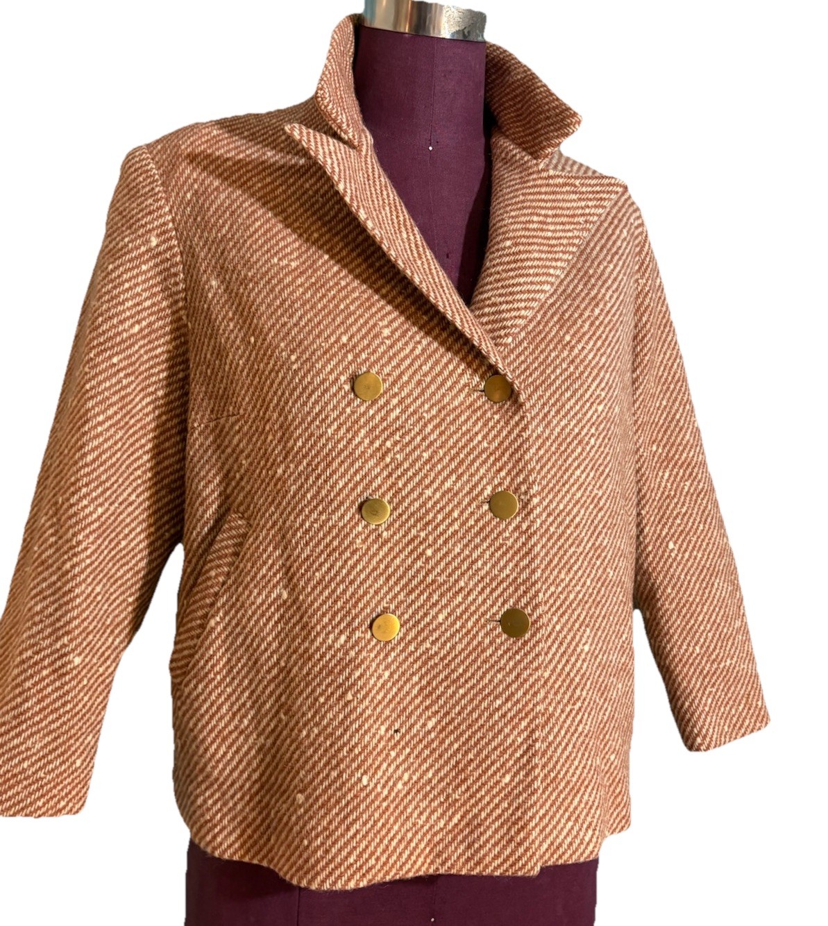 70s MISS PAT Orange/brown 3/4 Length Wool Tweed Boxy Blazer Jacket- Women’s M/L