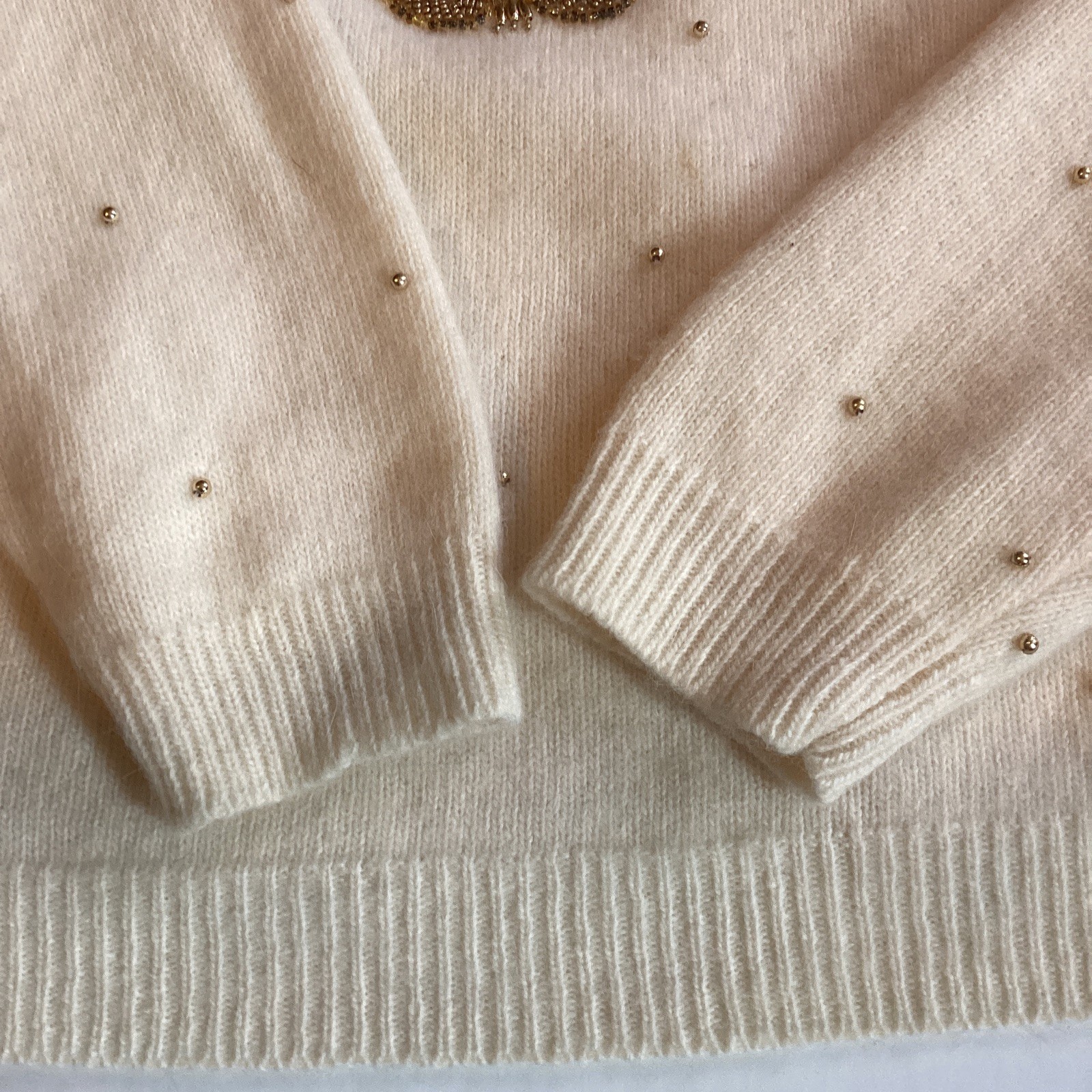 VTG Marisa Christina Sweater Winter White Wool/Angora Large Gold & Red Beading