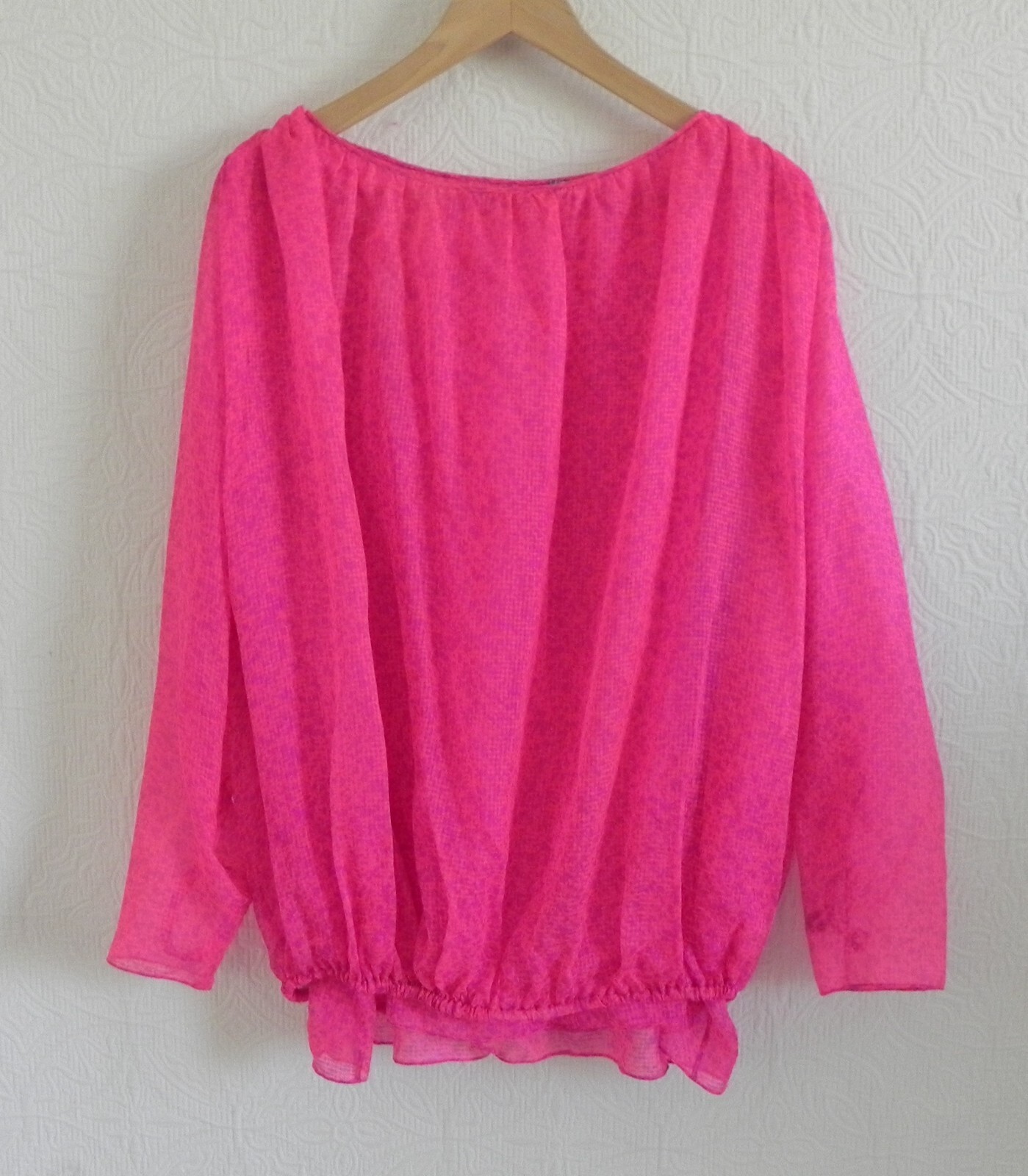 Carolyne Roehm 2 PC Silk Chiffon Tunic Top/Maxi Skirt Neon Fuchsia/Purple Size S