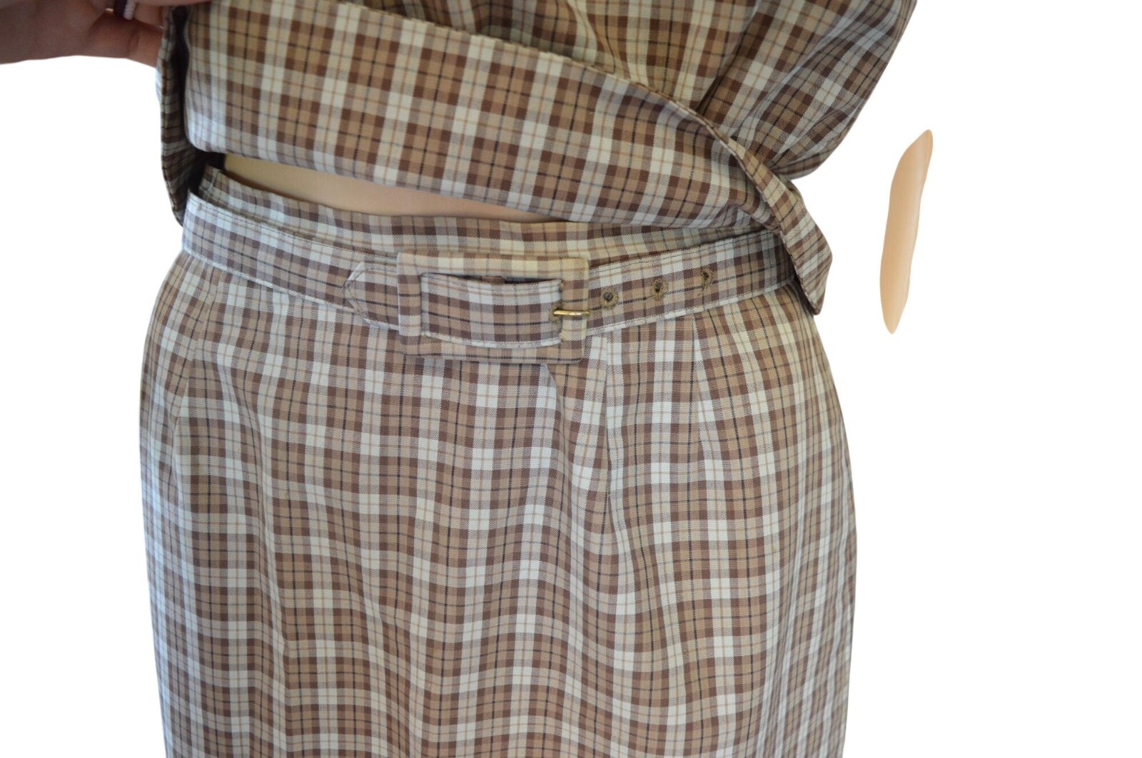 Vintage 60s Patty Woodard Brown Plaid Belted Skirt Set Juniors Size Small Coquet