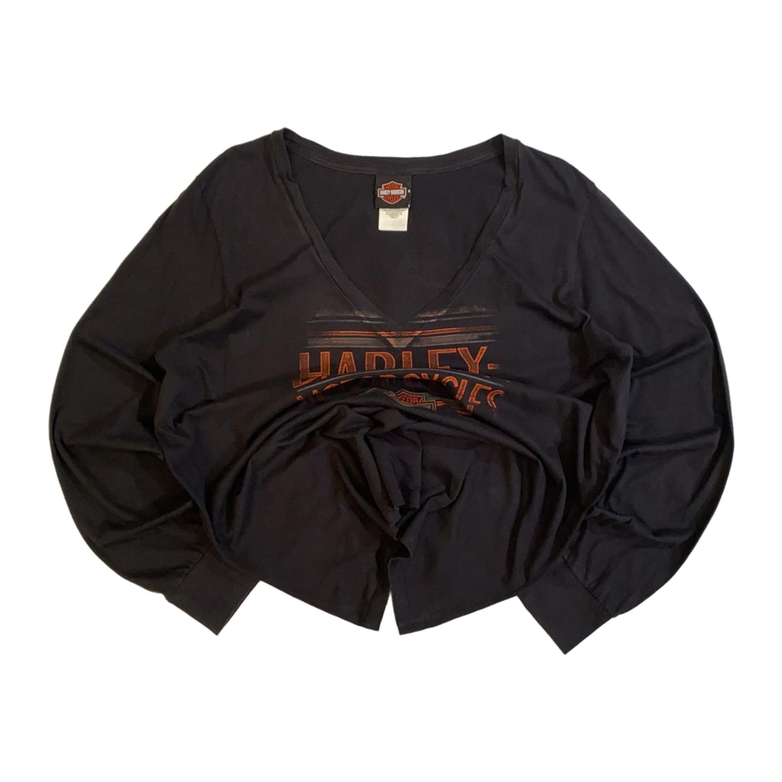 Harley Davidson Women’s Filigree Logo Long Sleeve V Neck T Shirt Black 2XL