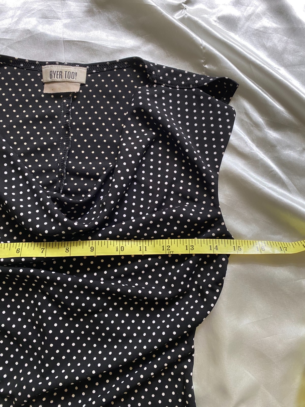 Vintage 1990s Black White Polka Dot Cowl Neck Bodycon Mini XS/S Going Out