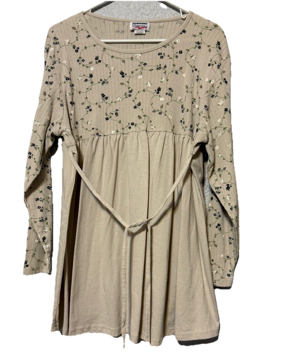 New Addition Maternity Knit Tunic Top Women M Pullover Belted Vintage USA