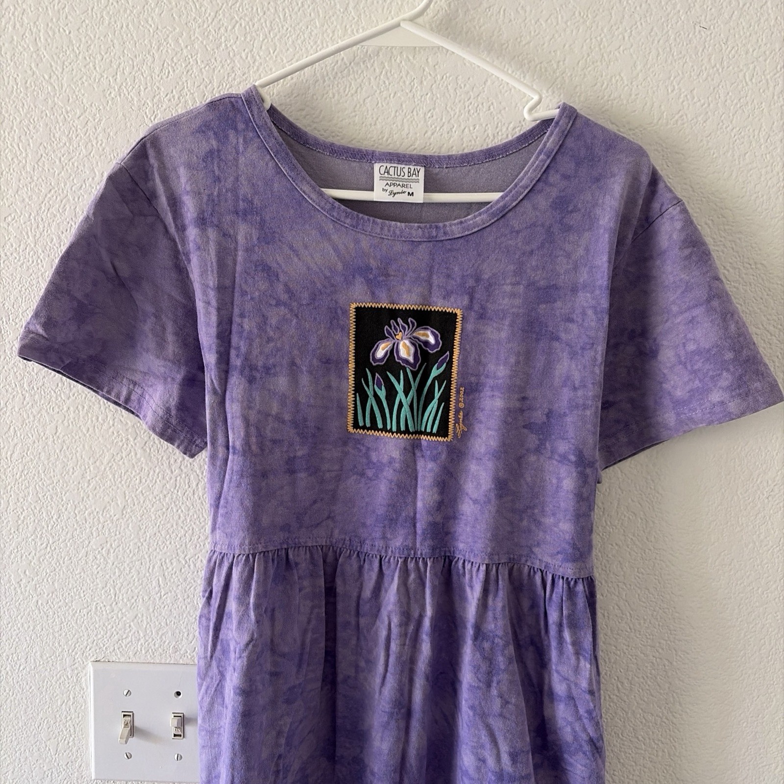 Vintage Cactus Bay by Lynée Tie-Dye Purple Flower Long Maxi T-Shirt Dress Size M