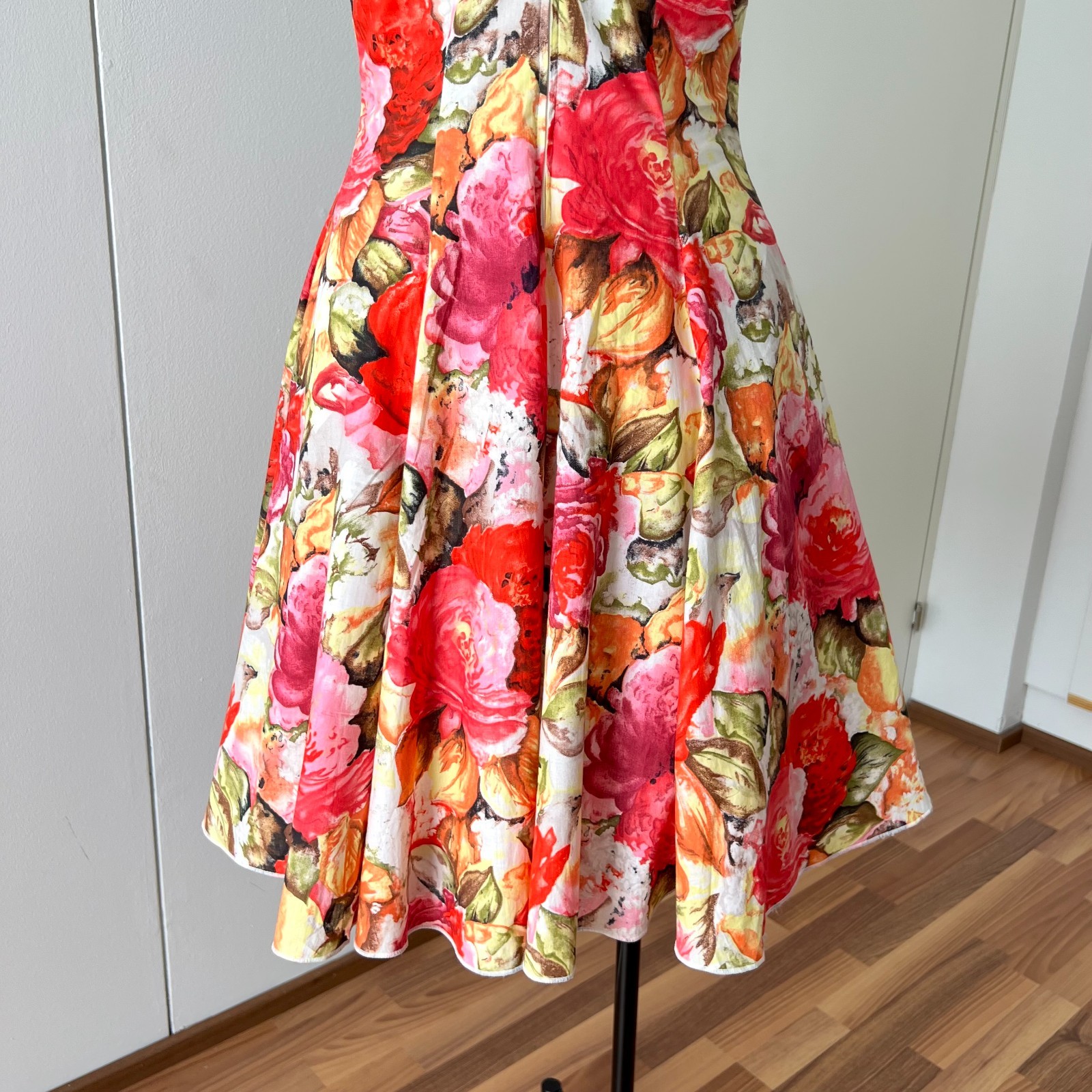 1980s Floral Rockabilly Cotton Dress Off Shoulder Fit & Flare Pin Up Party Retro