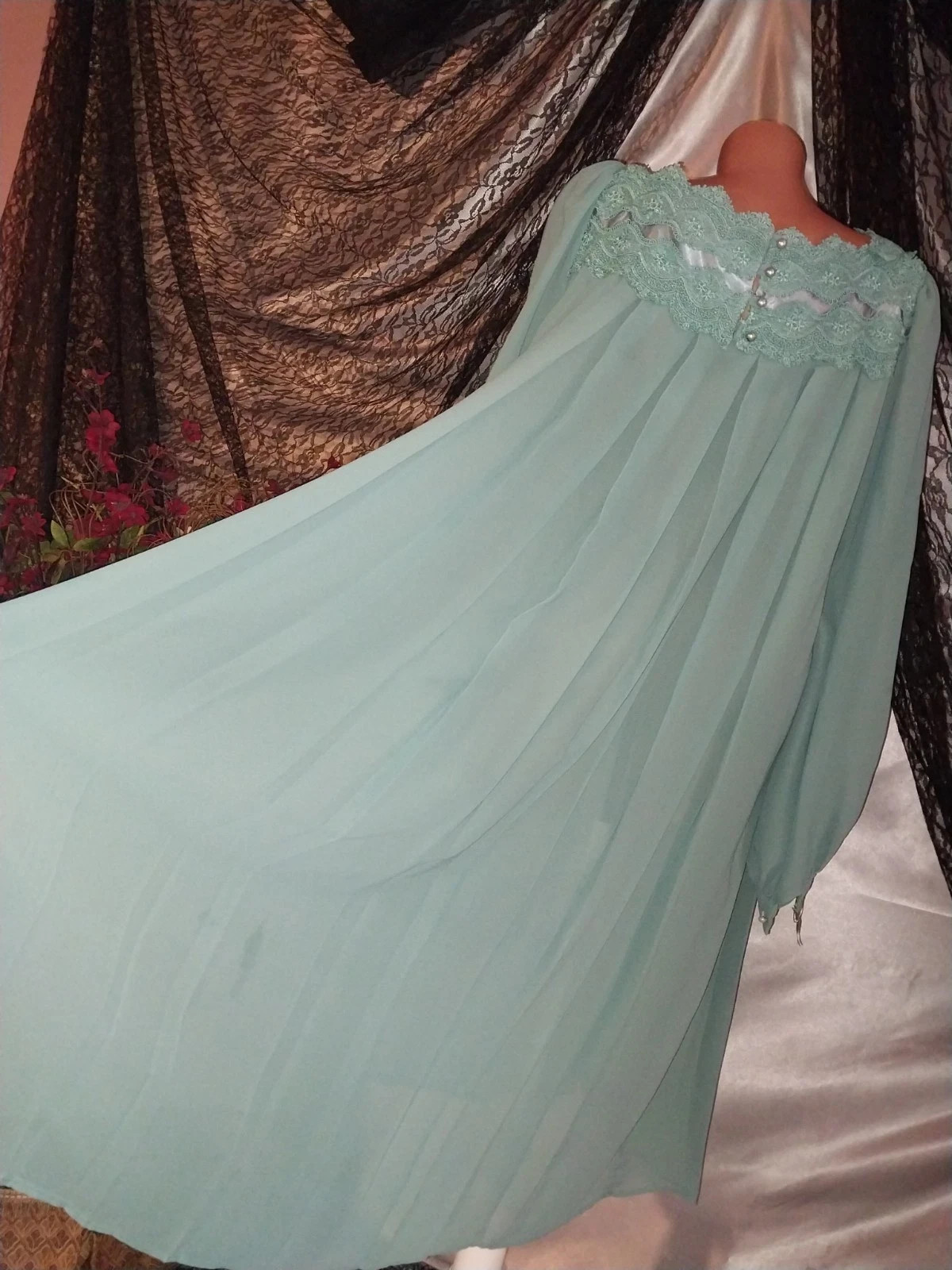 VTG Chez Ethel Cain Esque Pleats Opaque PleatS Grunge Babydoll Flare Embrd Dress