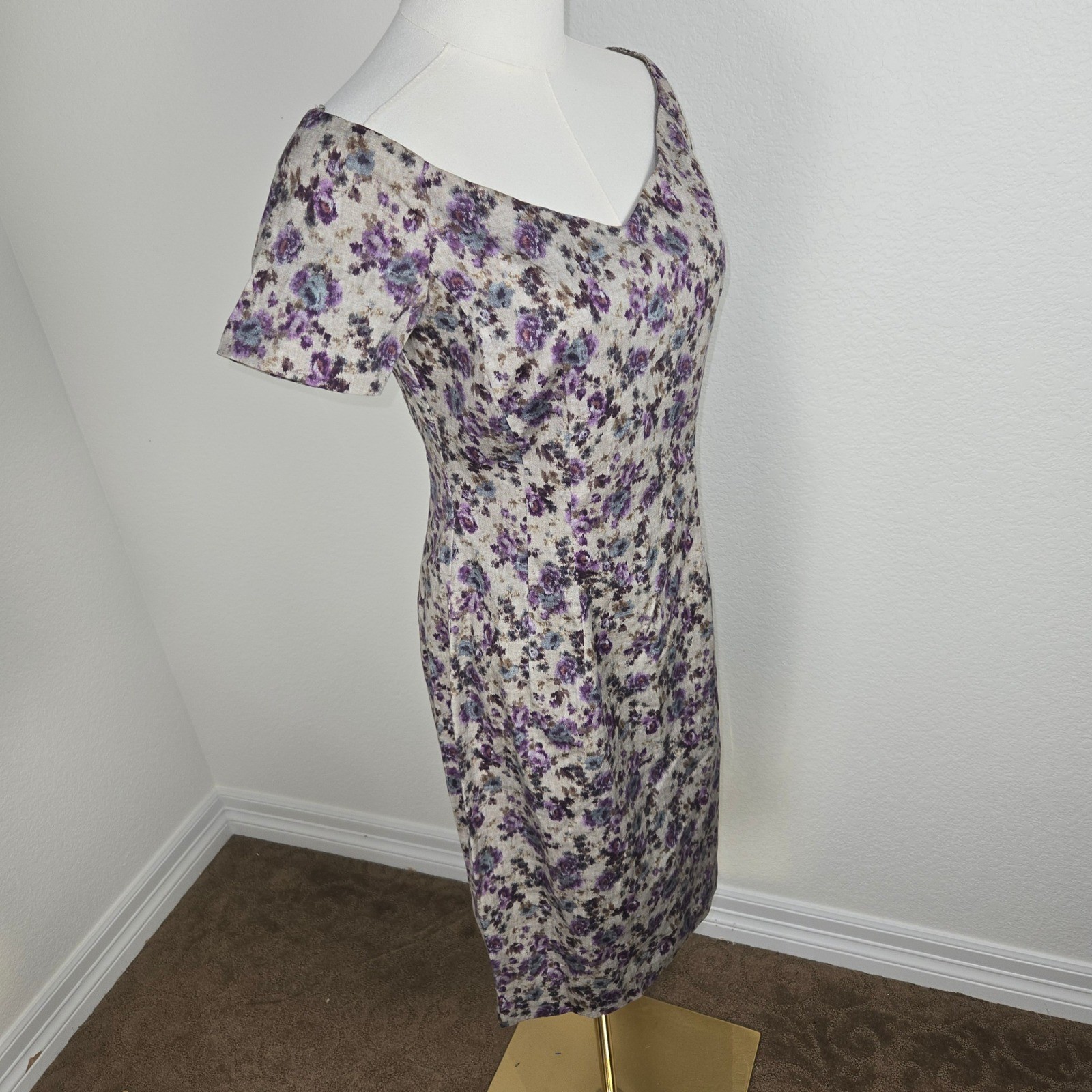 Zara Basic Floral Dress Wide Scoop Neck Cottagecore Back Slit Purple L Romantic