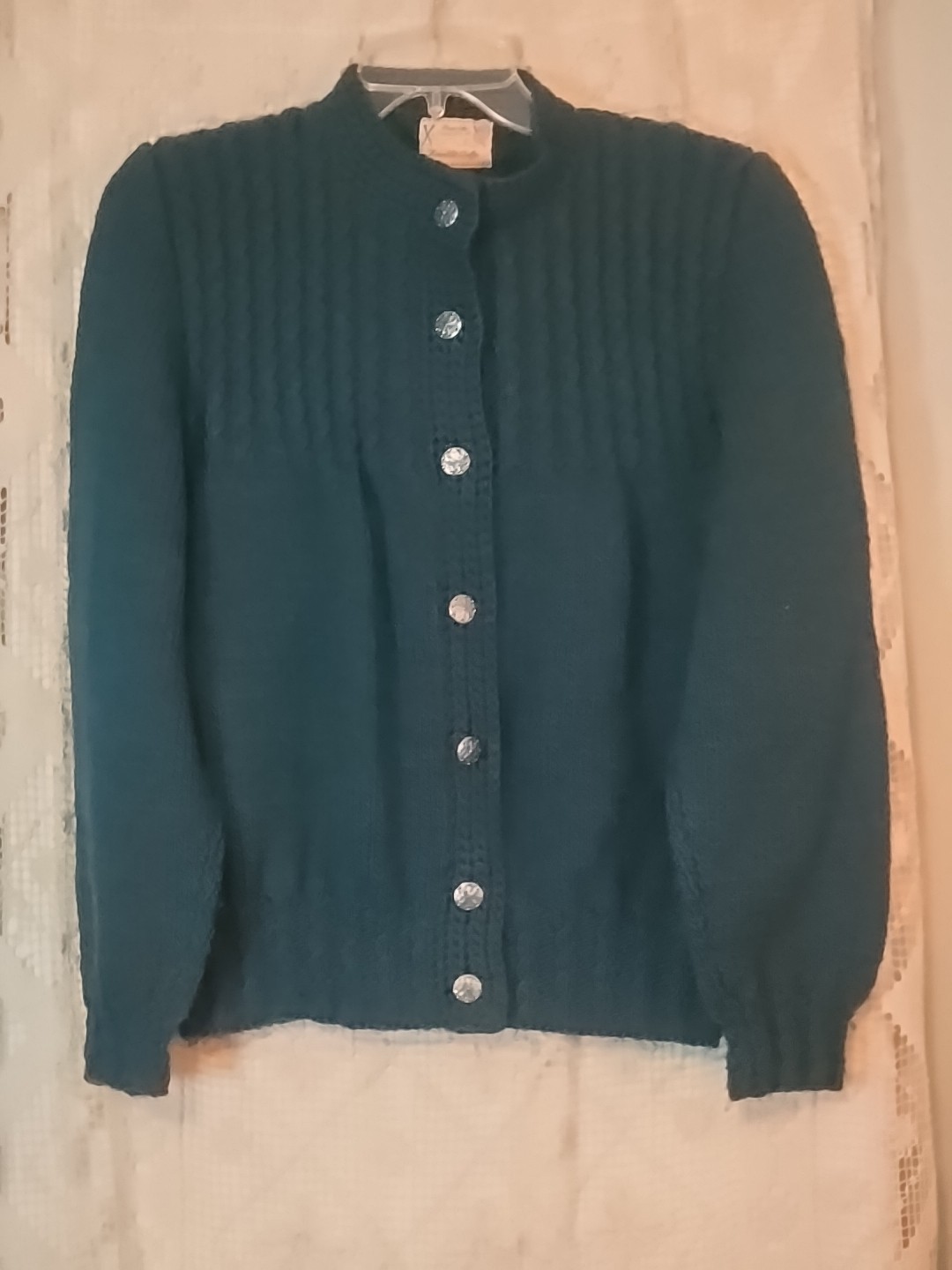 Vintage Handcrafter By Kriemhild Chaffee Wool Teal Button Up Cardigan Size M