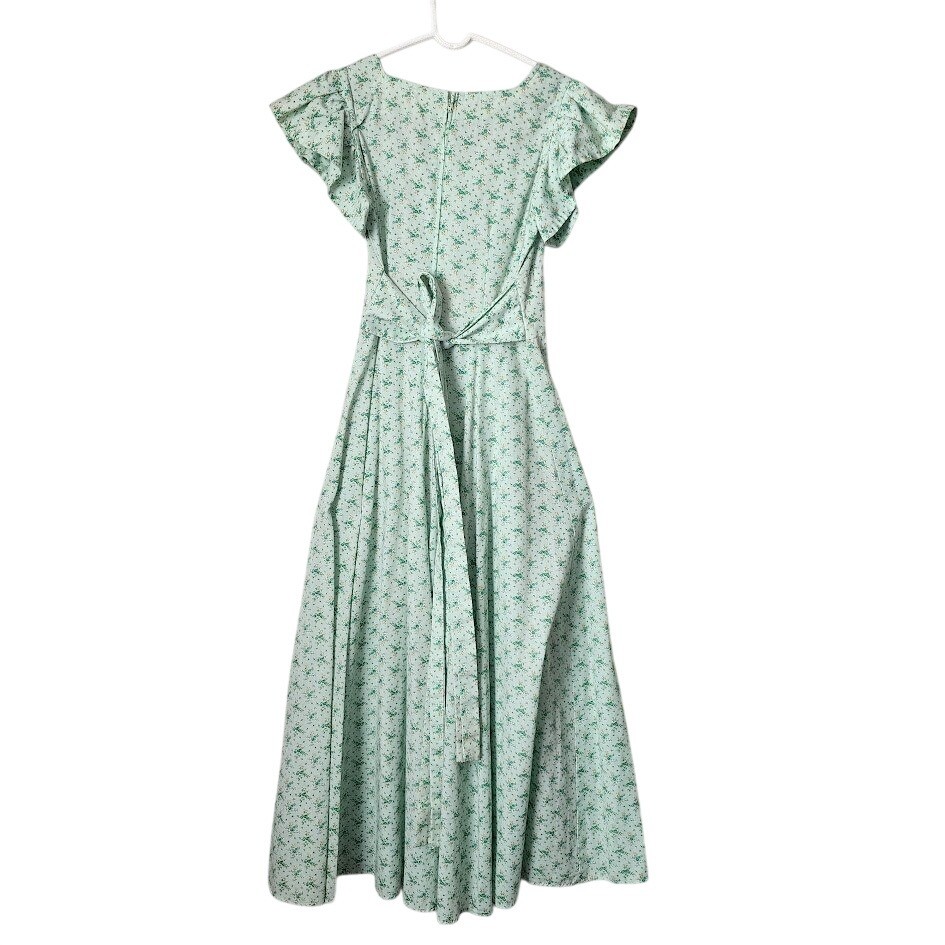 VINTAGE Handmade Ditsy Floral Dress Mint Green Romantic Prairie Maxi Dress