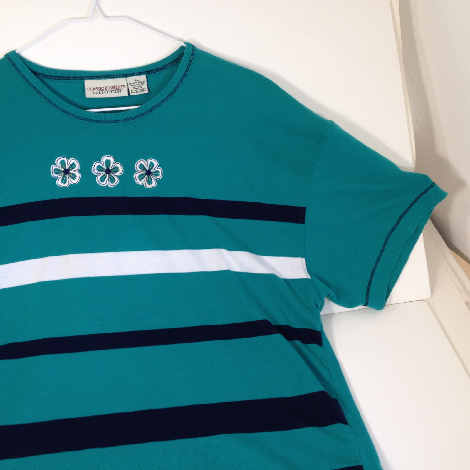 Vintage Classic Elements Collection Womans Embroidered Stripes Top Shirt Sz XL