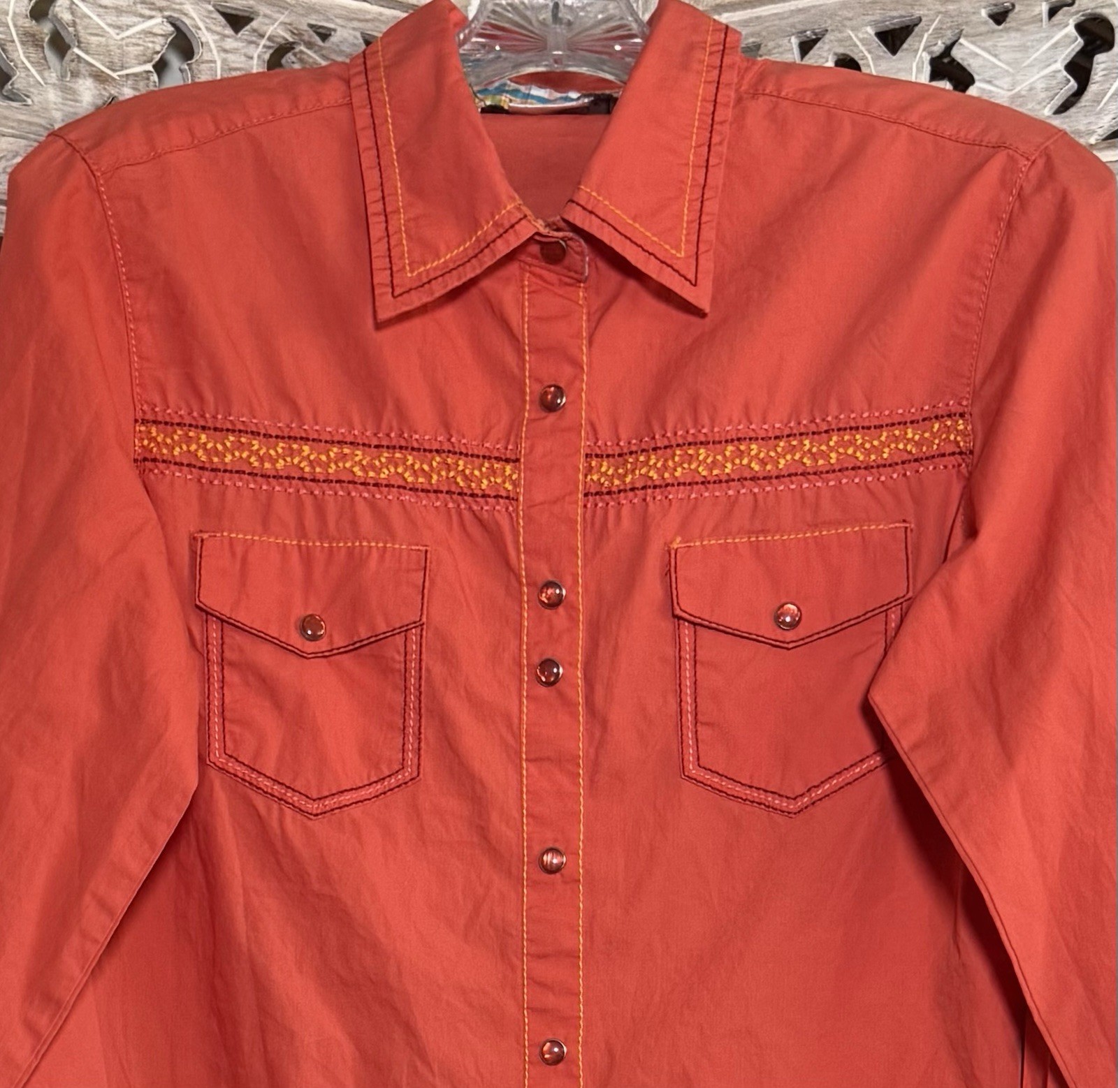 Vintage Cowgirl Up Women’s Western Shirt Pearl Snap Embroidered Rhinestones L/S