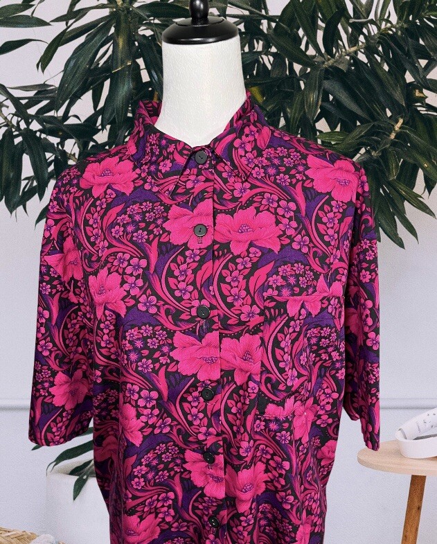 Vintage 70s 80s Floral Button Down Shirt 18W