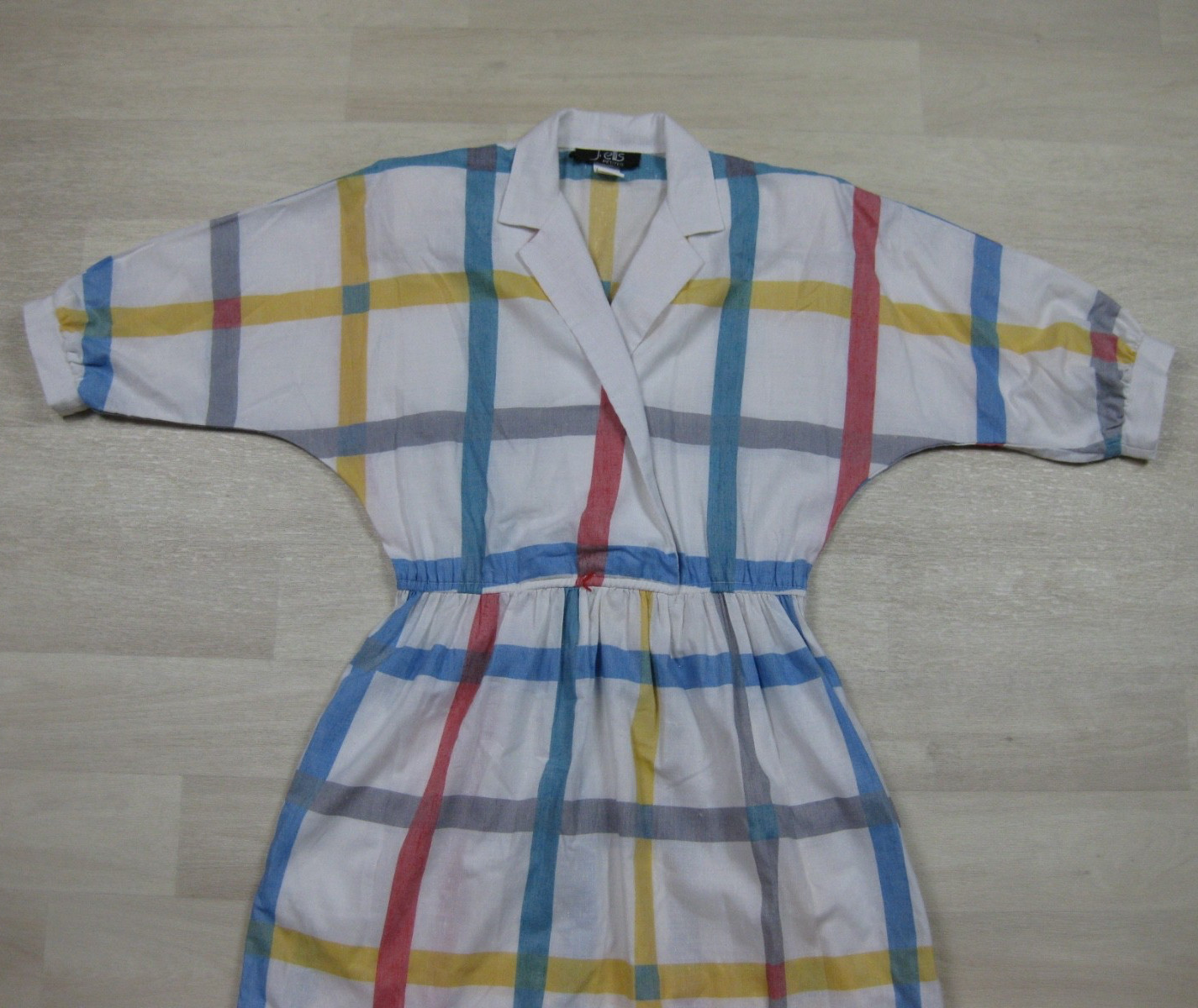 Vintage 80s does 50s J. Ellis Midi Day Dress (M) Plaid Housewife Collar