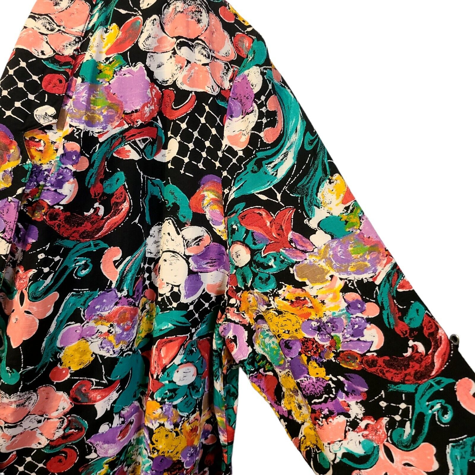 Womens Artsy Blazer Vintage Petite Sz 14 Floral Abstract Multi Color Made USA