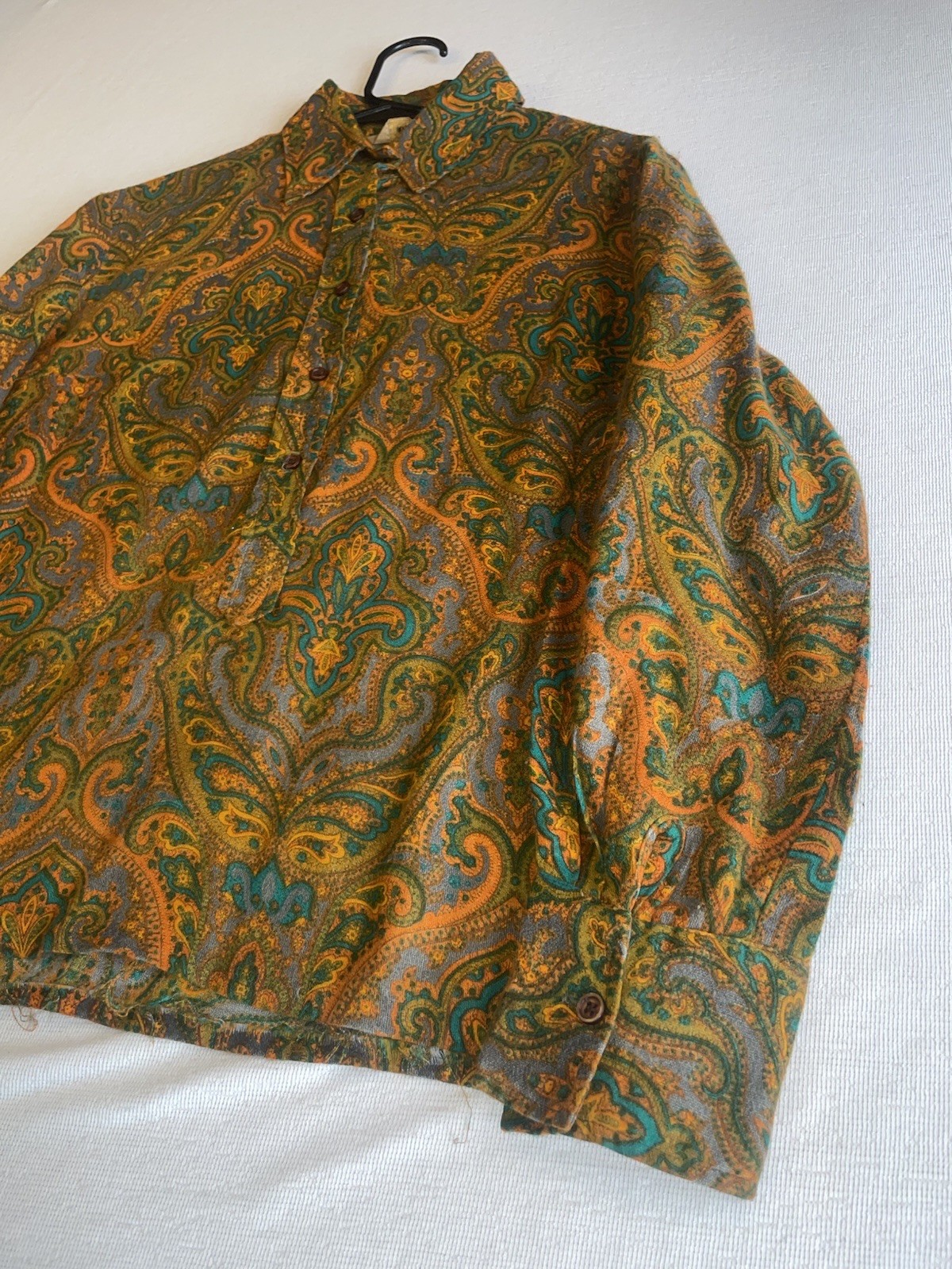 VINTAGE 50s 60s Collar Button Shirt Rockabilly Paisley Hippy Boho S Psychedelic