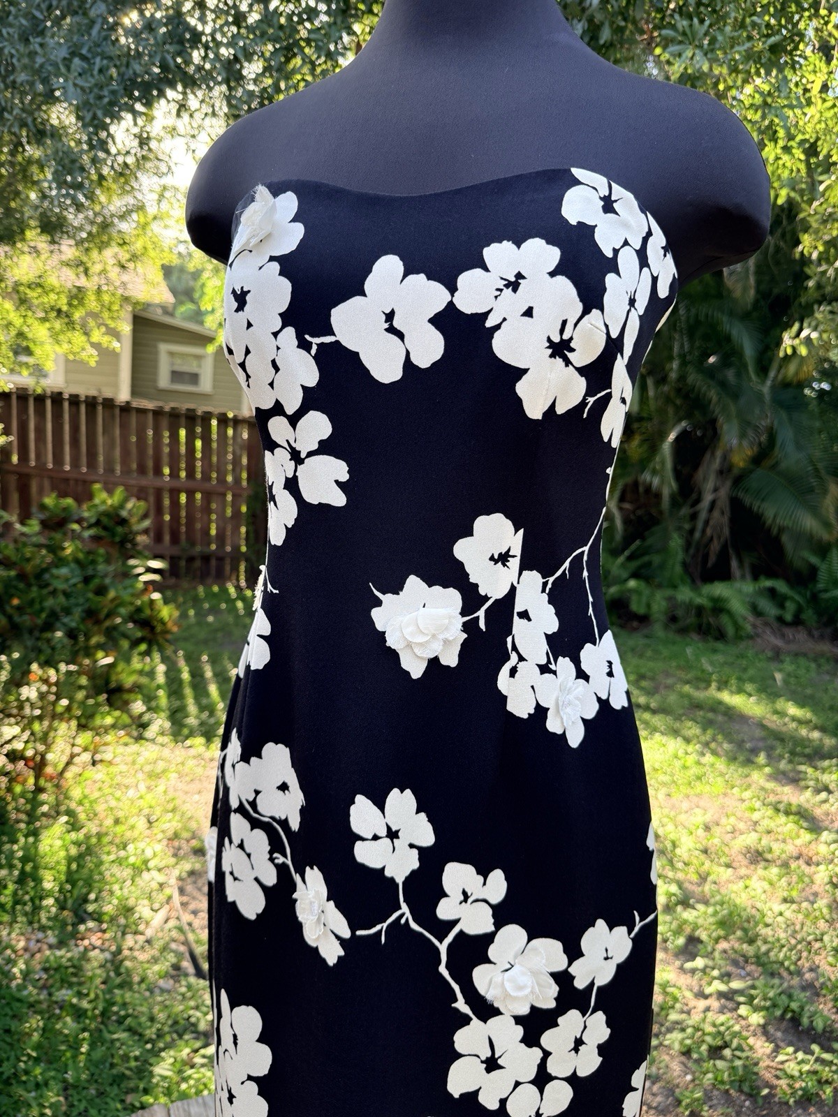 Vintage 90s 2000s David Meister Silk Floral Strapless Mini Dress