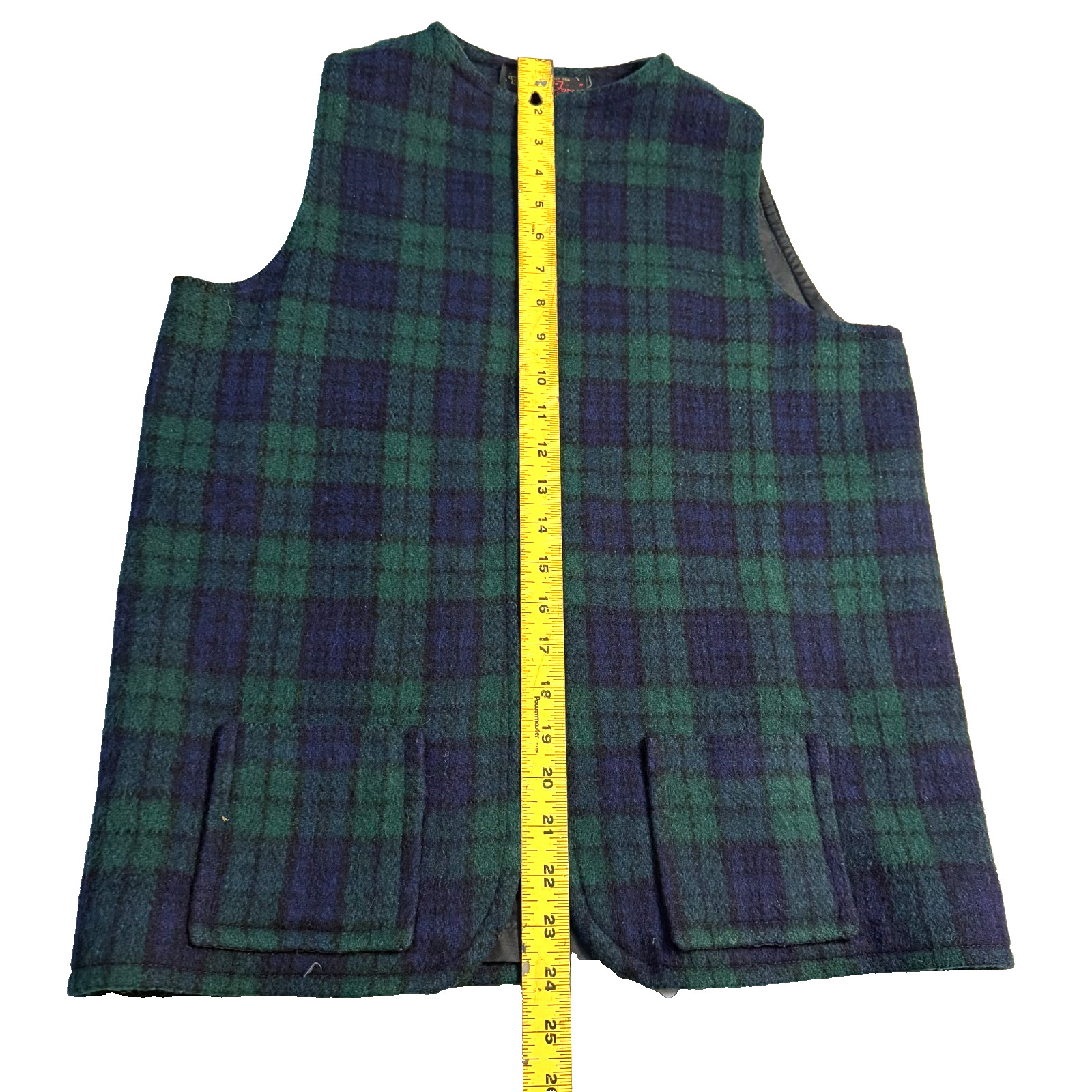 Vtg The Forge Burkraft Wool Vest Green Navy Plaid Tartan Open Front Women’s M
