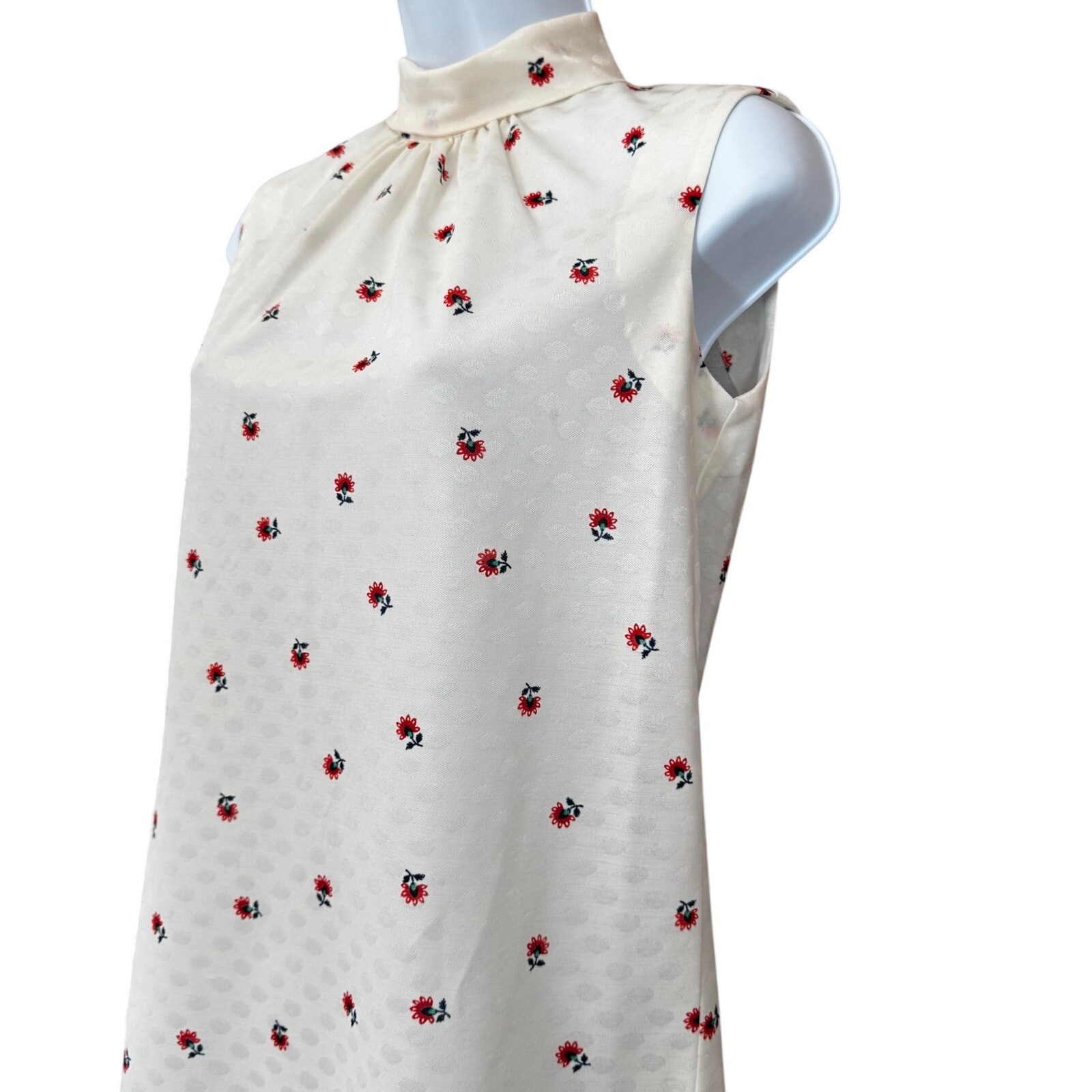 Vintage Sleeveless Floral Mock Neck Blouse Small 70s Union Made Shell Rose Retro