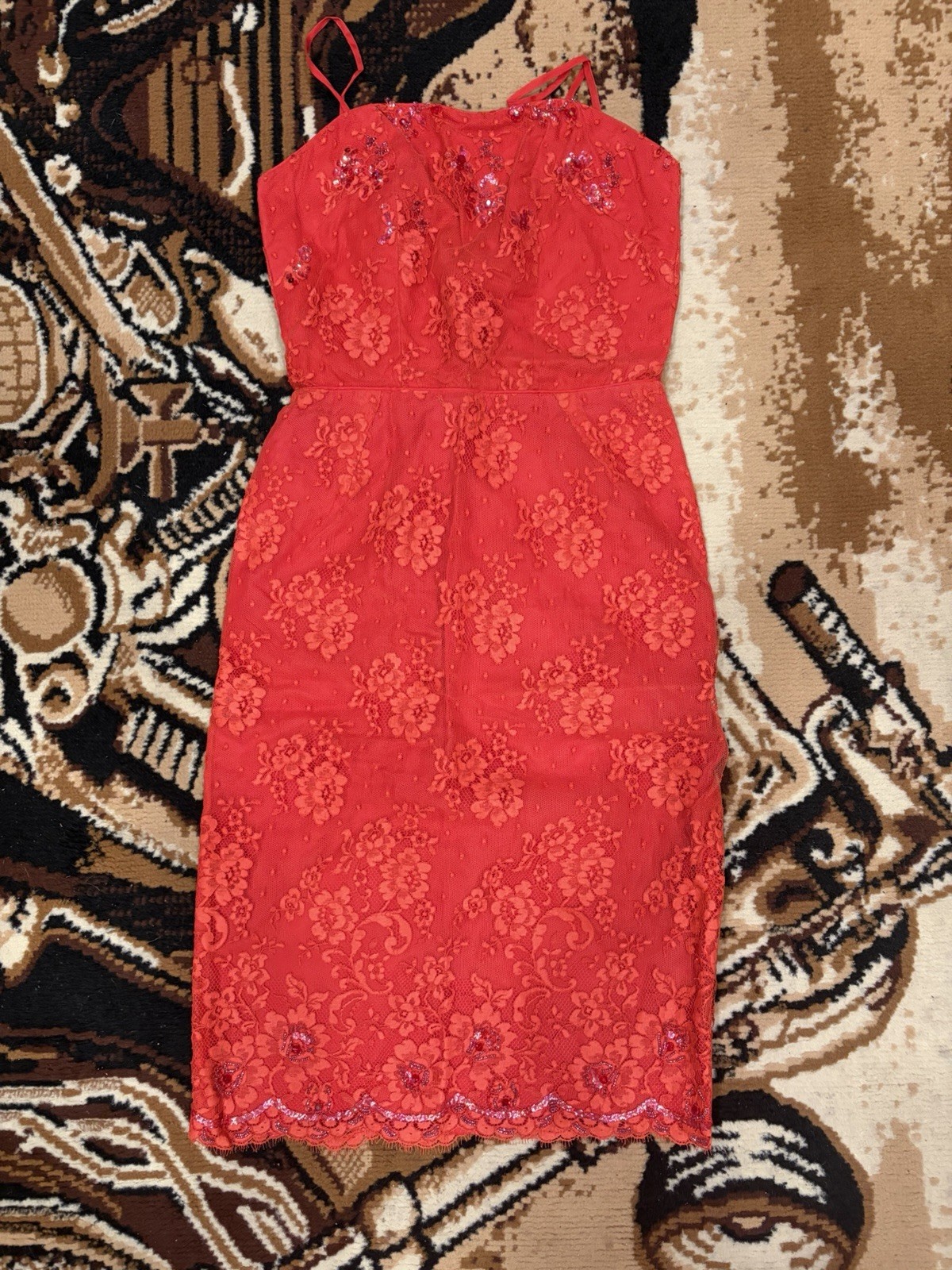 Vintage Mid century 1960s Red Sequin Ball Gown Size S Dress Prom 60s Rafaela USA