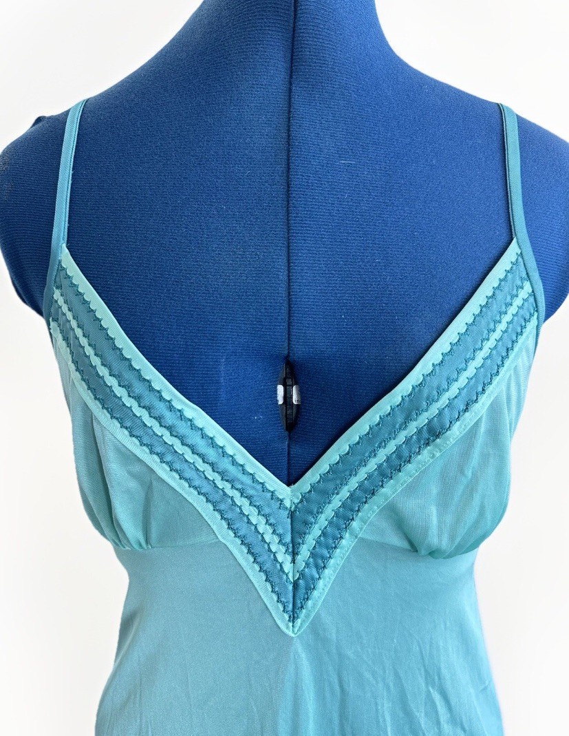 Vintage 70s Dutchess Individually Yours Teal Nightgown Slip Fairy Whimsy Cottage