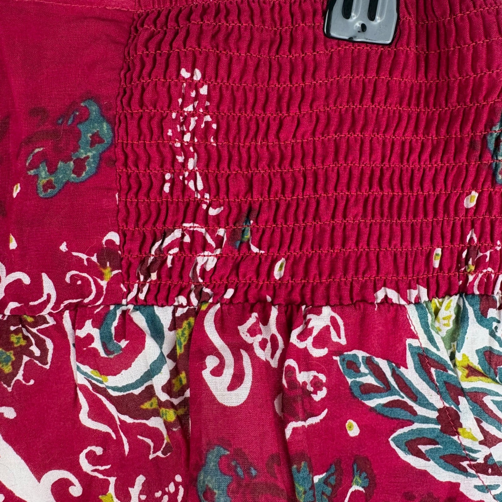 Lucky Brand Smocked Boho Y2K Mini Skirt M Pink Paisley Cotton Summer Cottagecore