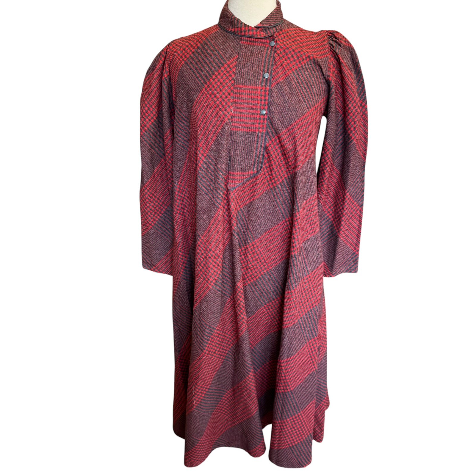 Vintage Gerard Darel Dress Red Gray Plaid Women’s Sz 38 ( US Sz 6) Long Sleeve