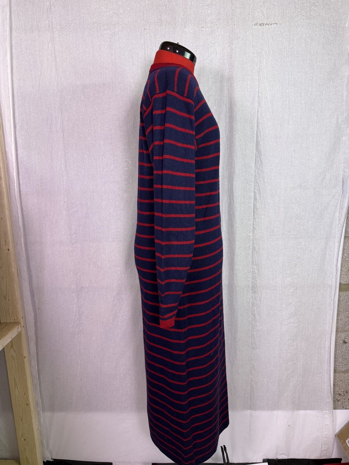 VTG Gloria Sachs Women Sweater Dress Sz Medium Merino Wool Blue Red Striped F138