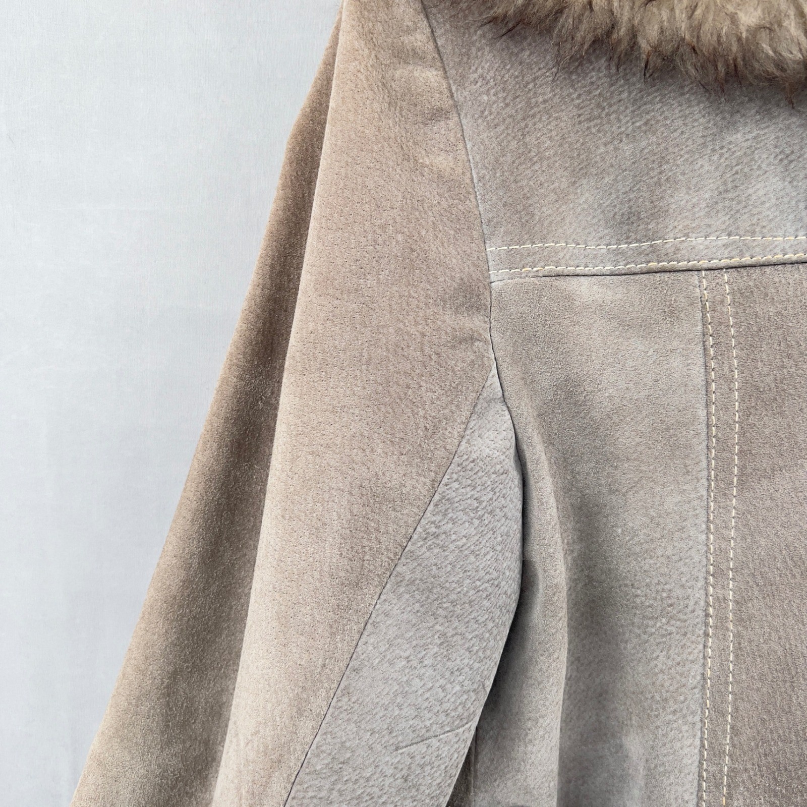 Avanti Penny Lane Suede Fur Trim Afghan Coat Belted Vintage 70s Daisy Jones 12 L