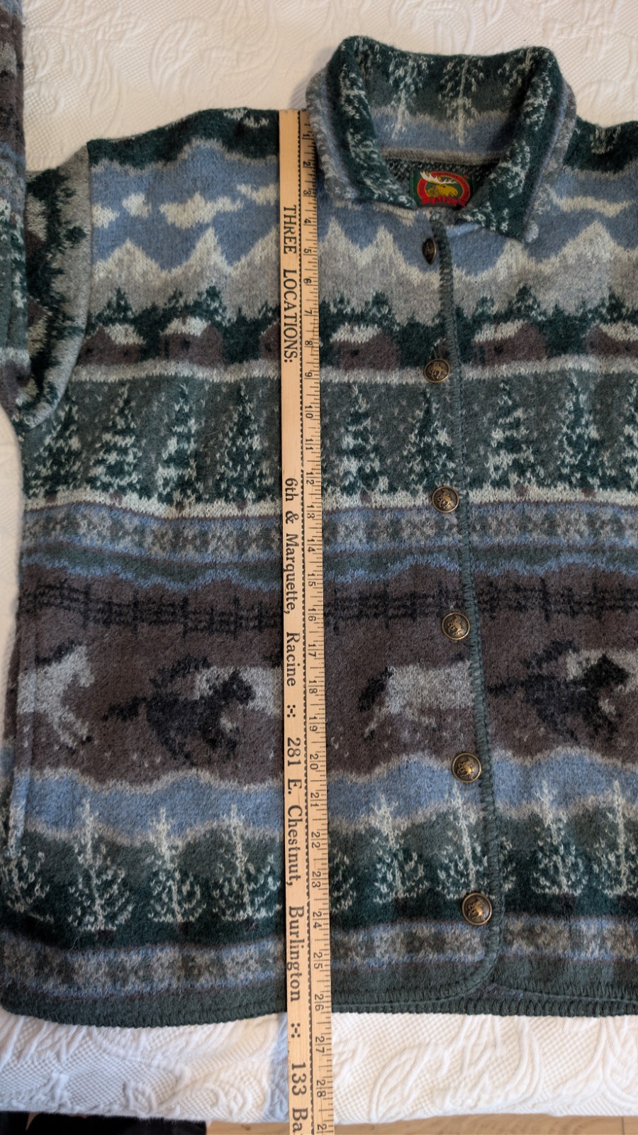 Vintage Alps 100% Wool Cardigan Sweater Women’s XL Mountain Scene Horse Cabin