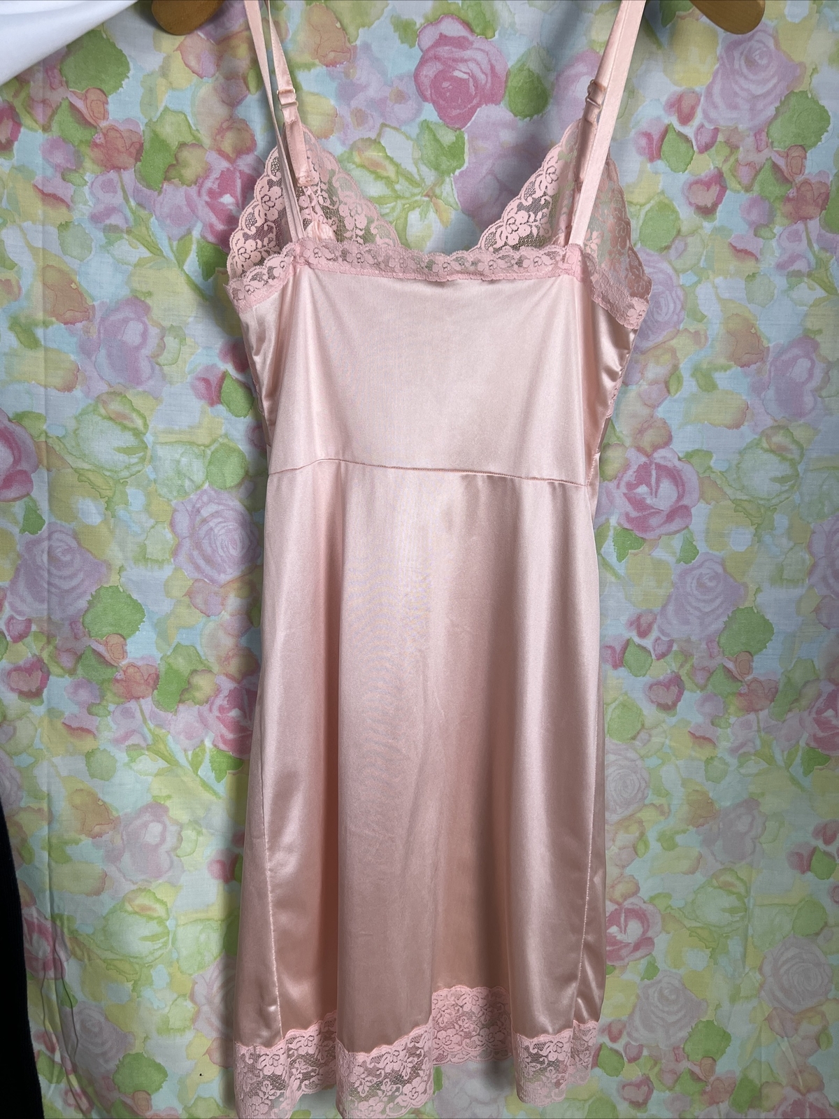 Vintage Sliperfection Womens 34 Pink Nylon Tricot/Lace Full Slip Antron III