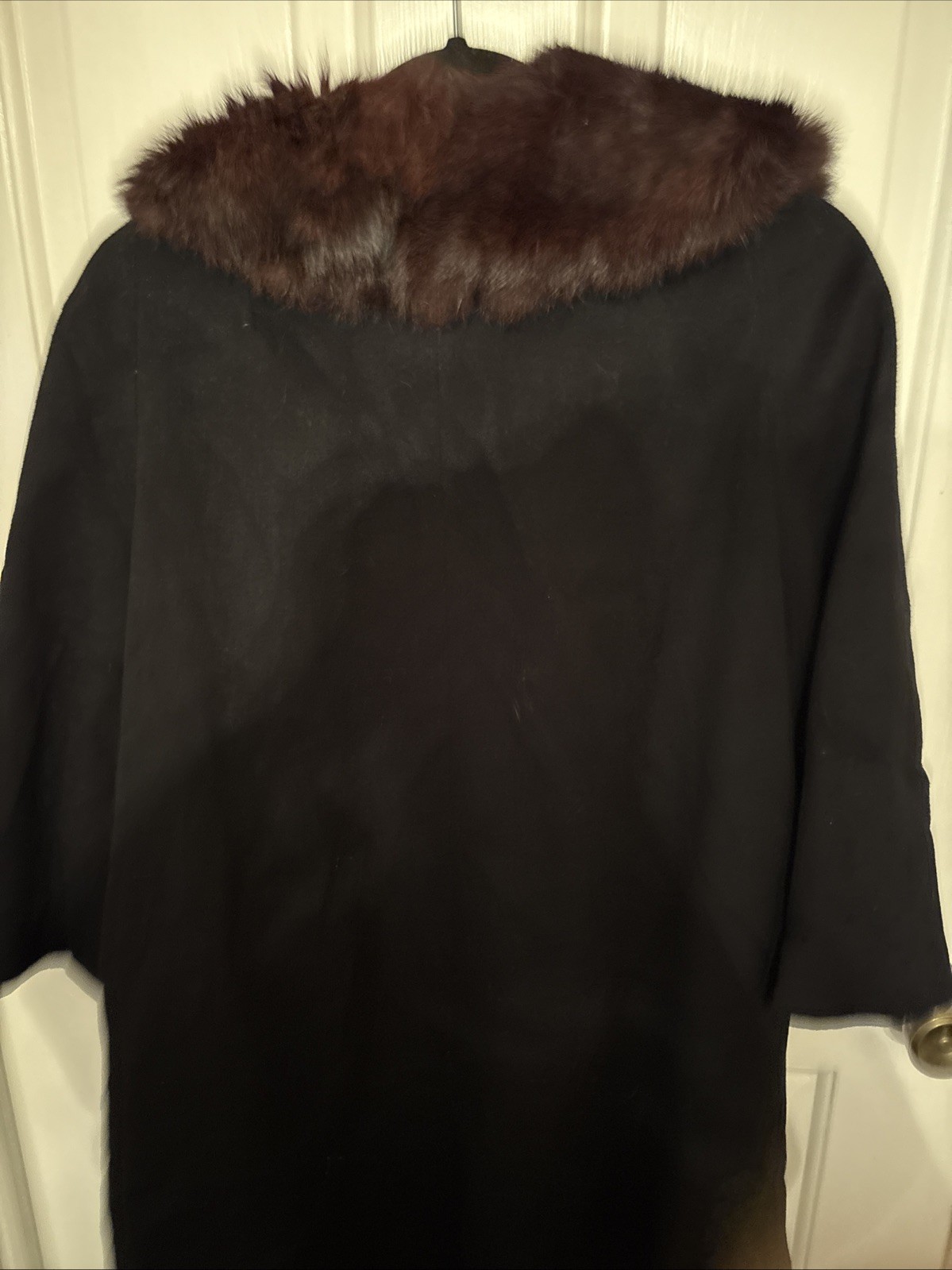 Vintage 100% Black Wool Coat With Brown Real Fur Collar Women’s Sz M/L