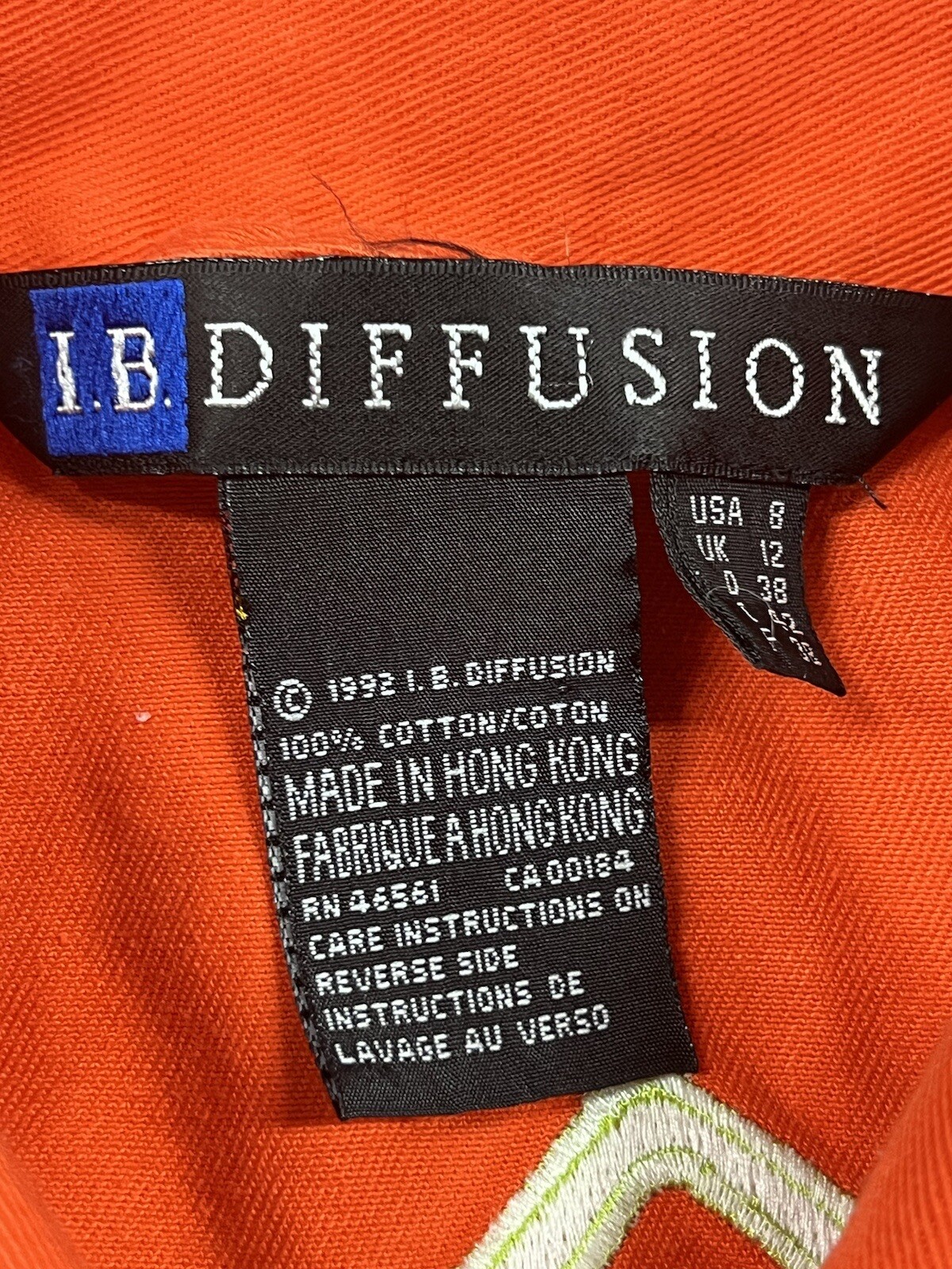 Vintage IB Diffusion Jacket Abstract Geometric 90s 1992 Sz8 Orange