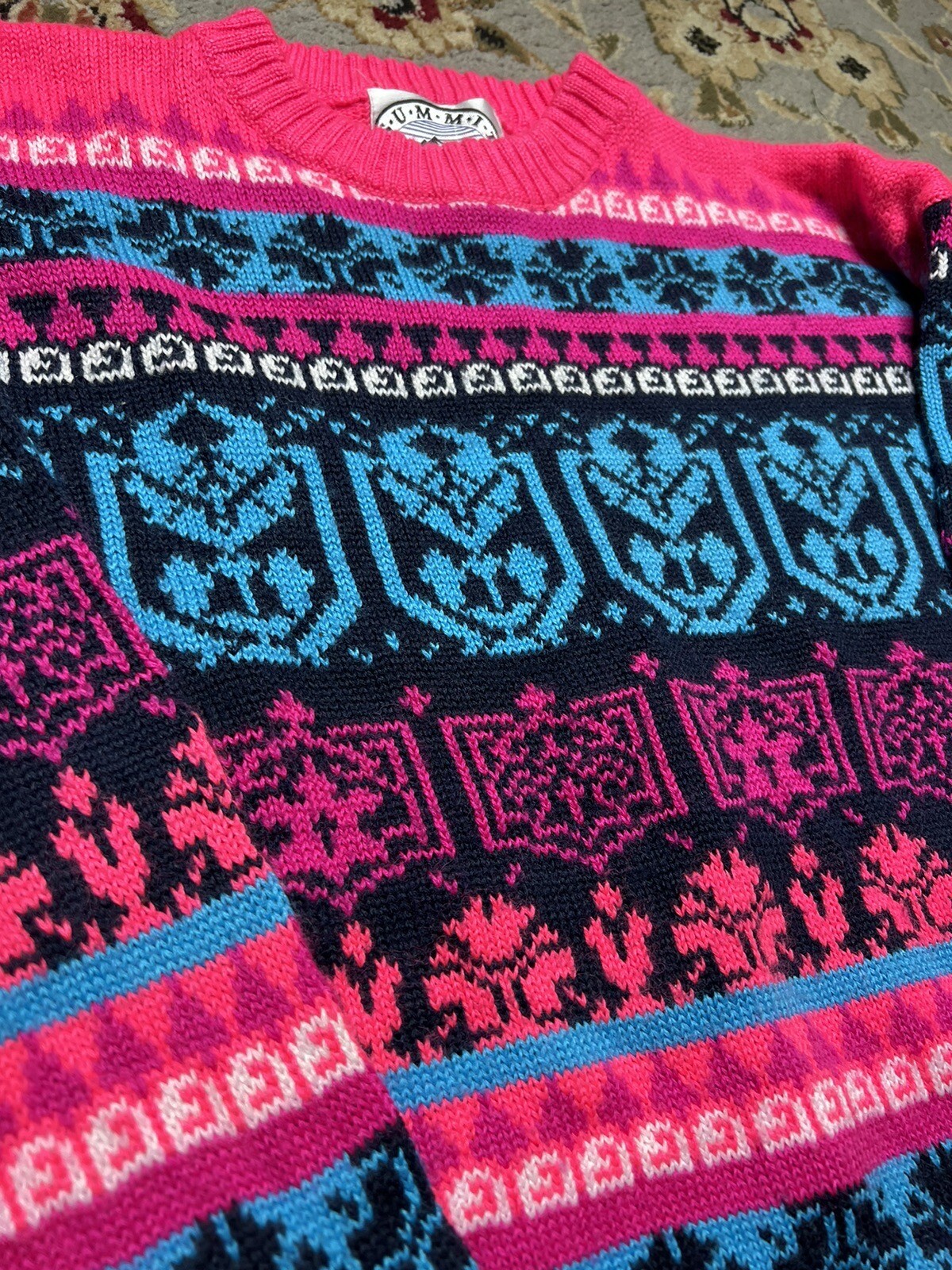 Vintage 1990s Sweater Summit County Women’s Medium Pink Colorful Vtg 90s