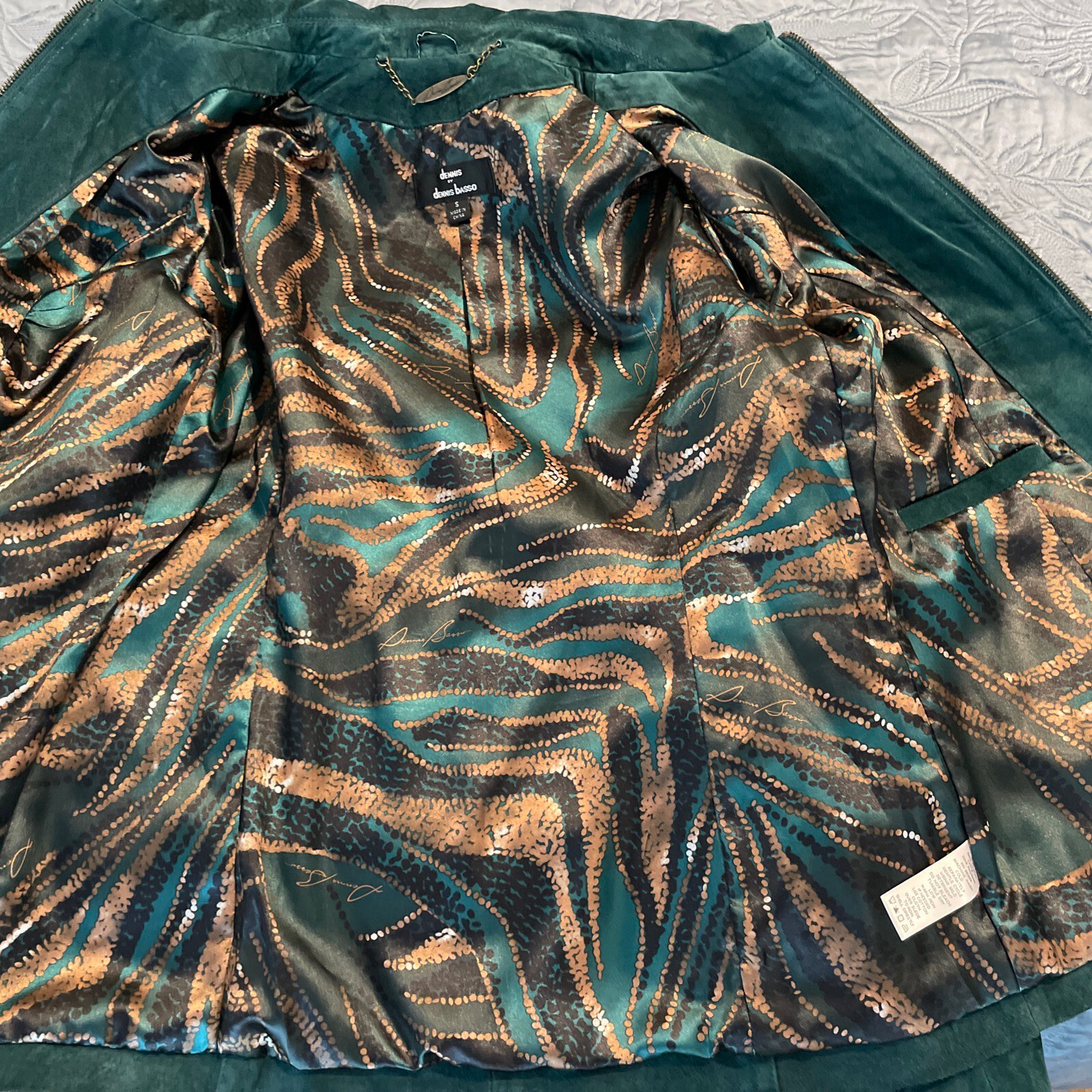Dennis Basso~ Washable Suede Leather Jacket~Full Zip~Green~Women’s~Sz Small~EUC