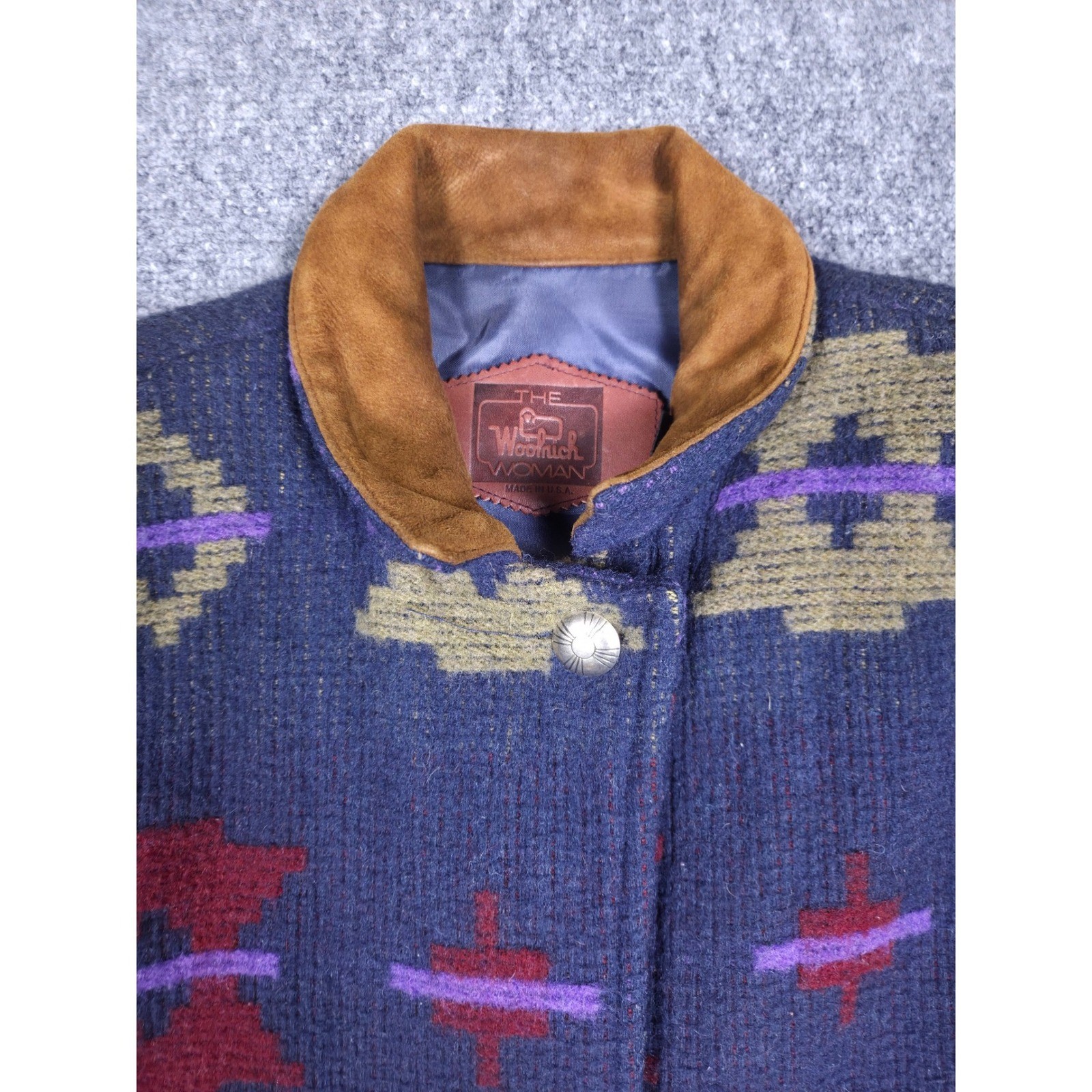 Vintage Woolrich Wool Blend Jacket Womens Medium Blue Southwestern Aztec