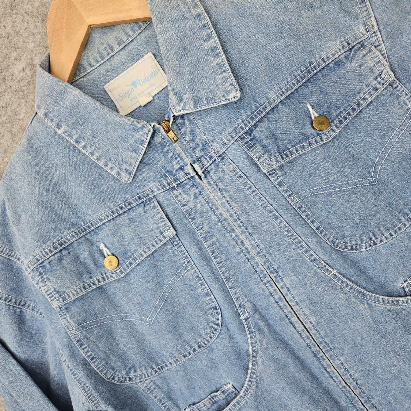 Sergio Valente Women’s Blue Denim Jacket Size M 100% Cotton Zip Up Vintage 80s