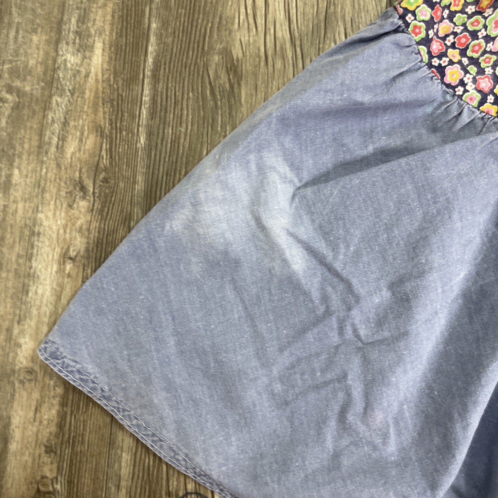 Vtg Prairie Cottagecore Chambray Calico Dress Size XS Cotton