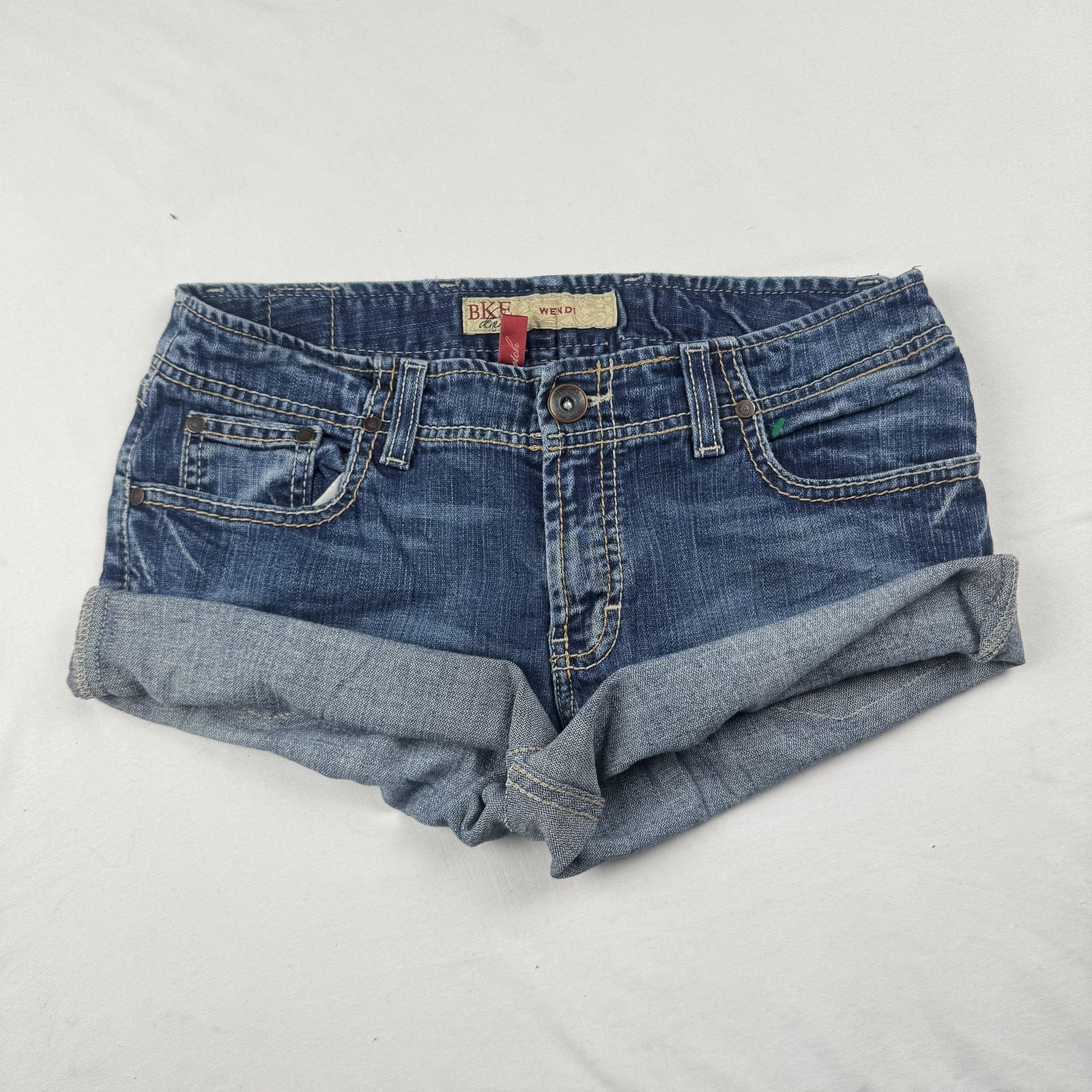 BKE Denim Shorts Womens 28 Blue Rolled Cuff Embroidered Pockets Casual