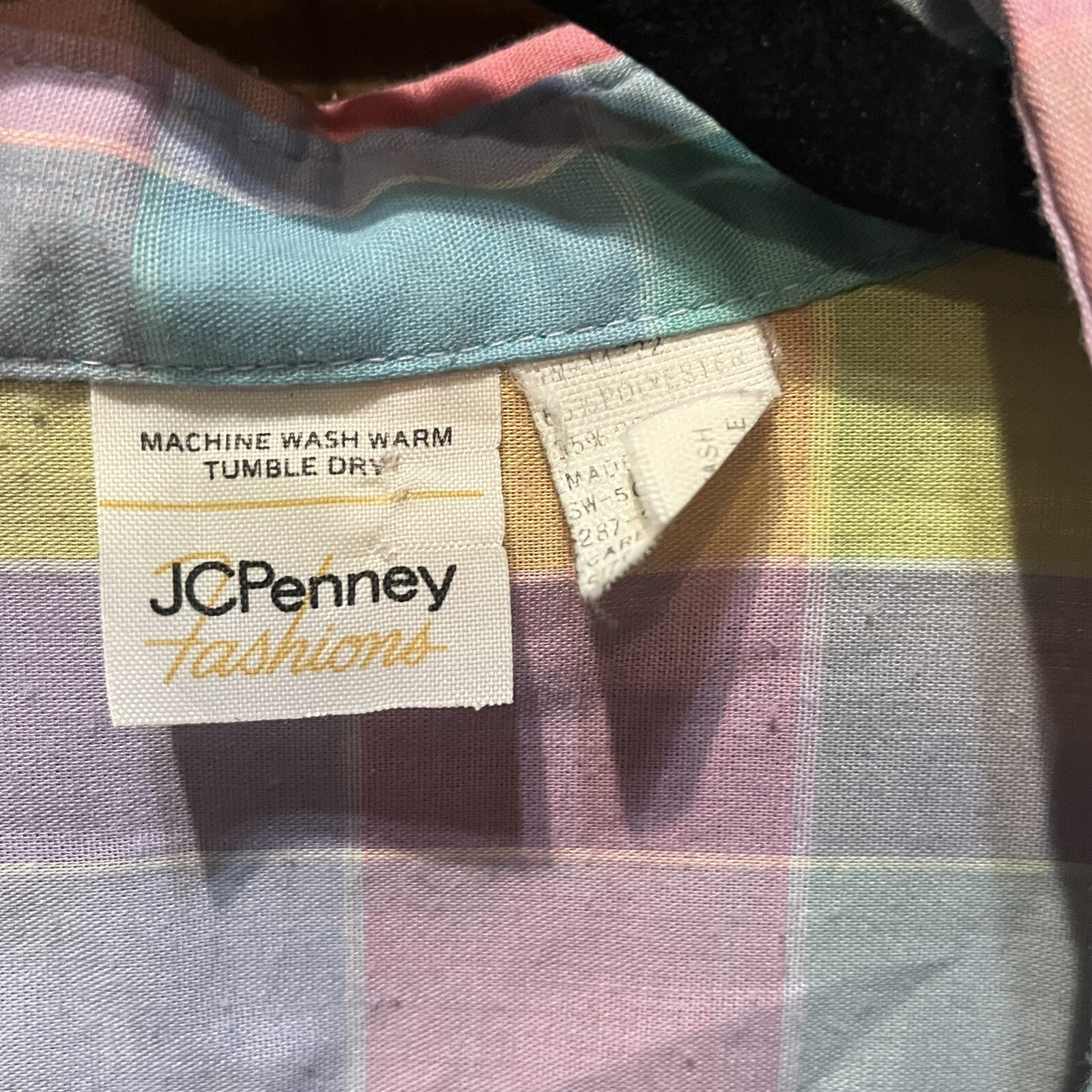 Vintage Pastel Checkered Plaid 70s 80s Button Up Shirt Top