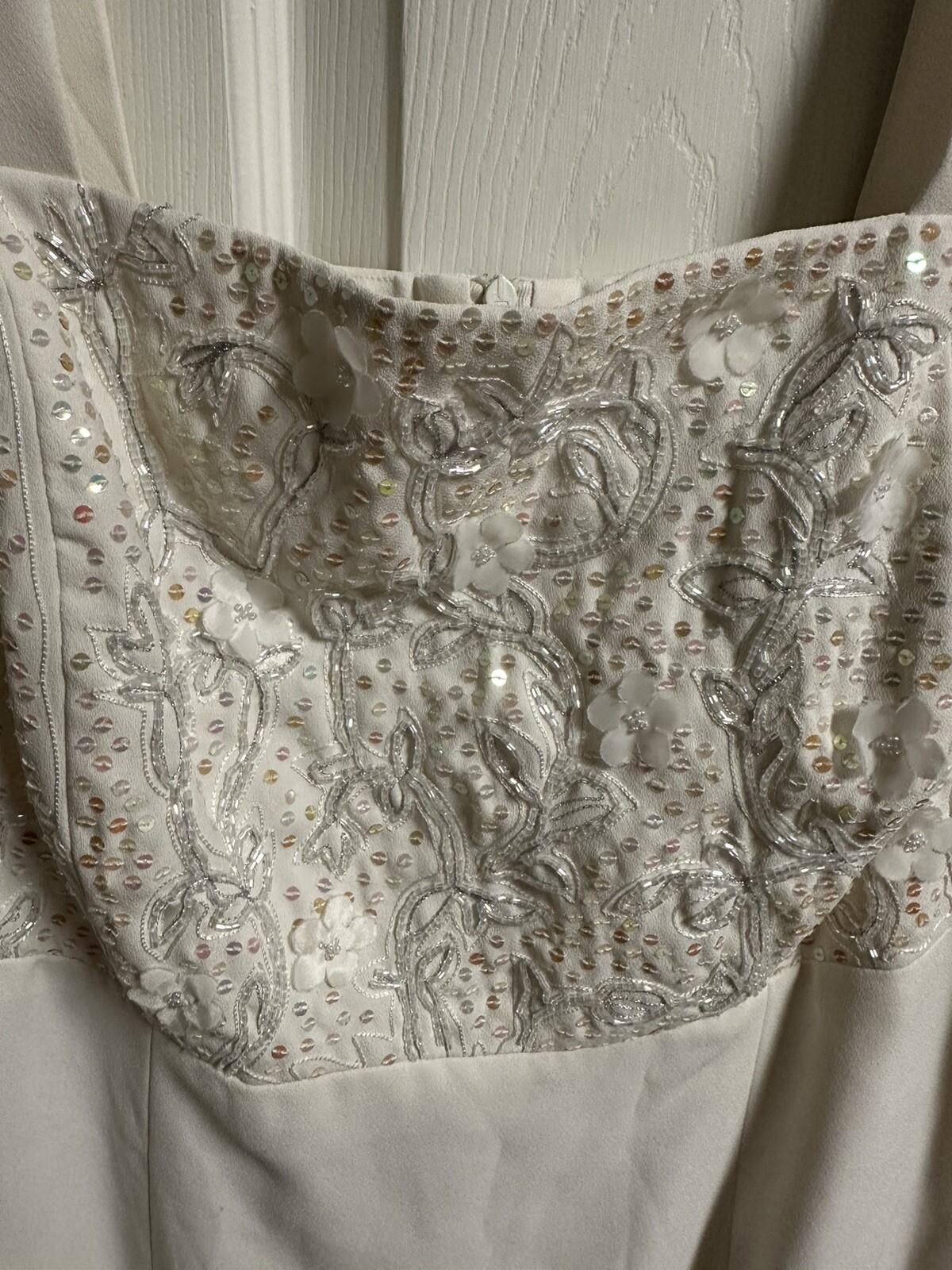 80s 90s Lori Max NY Dress White XL 16 Sleeveless Beaded Floral Cocktail XL 16