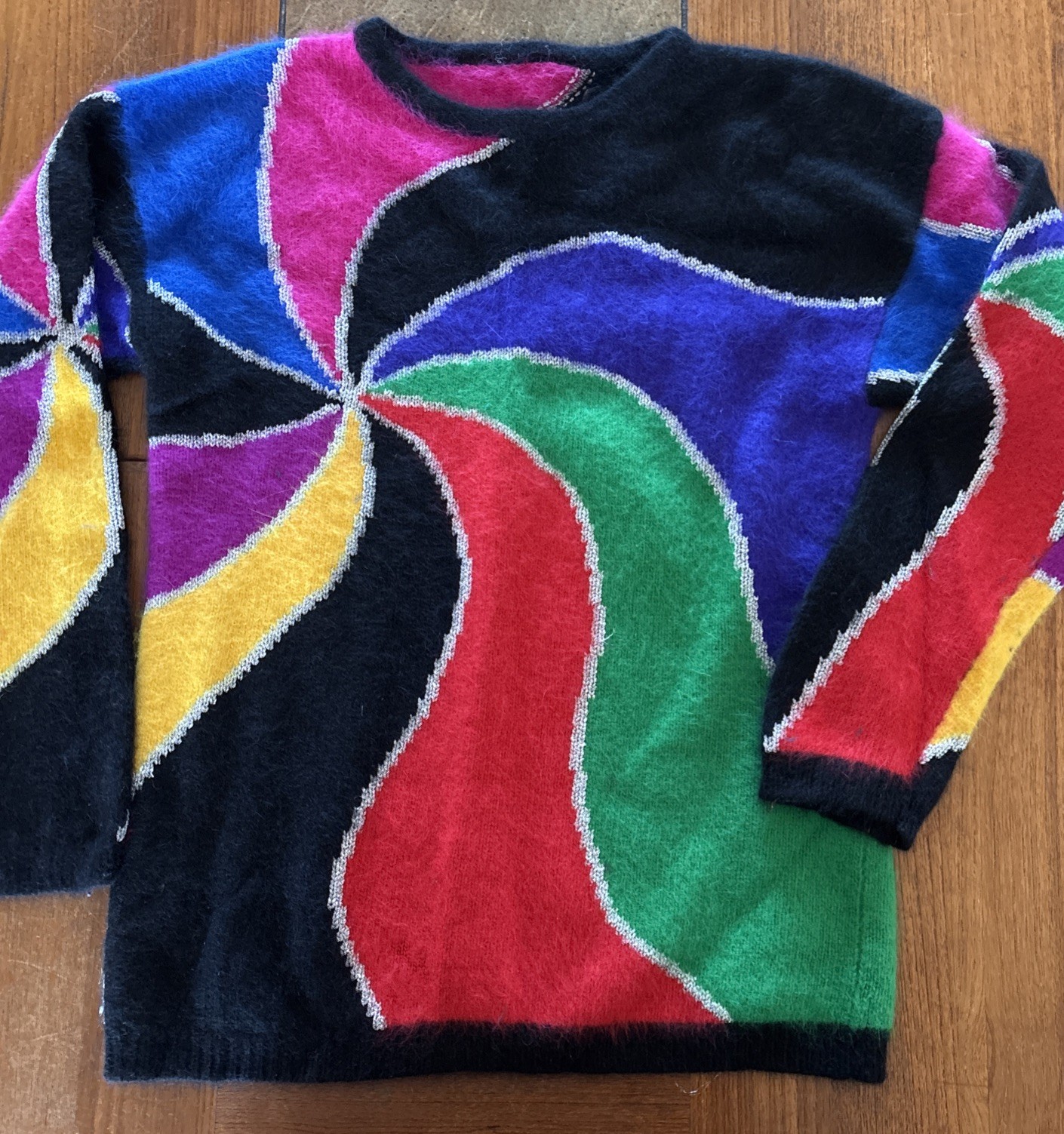 Vintage 1980s Sweater Small / Medium Angora Blend Swirl Rainbow Soft Excellent