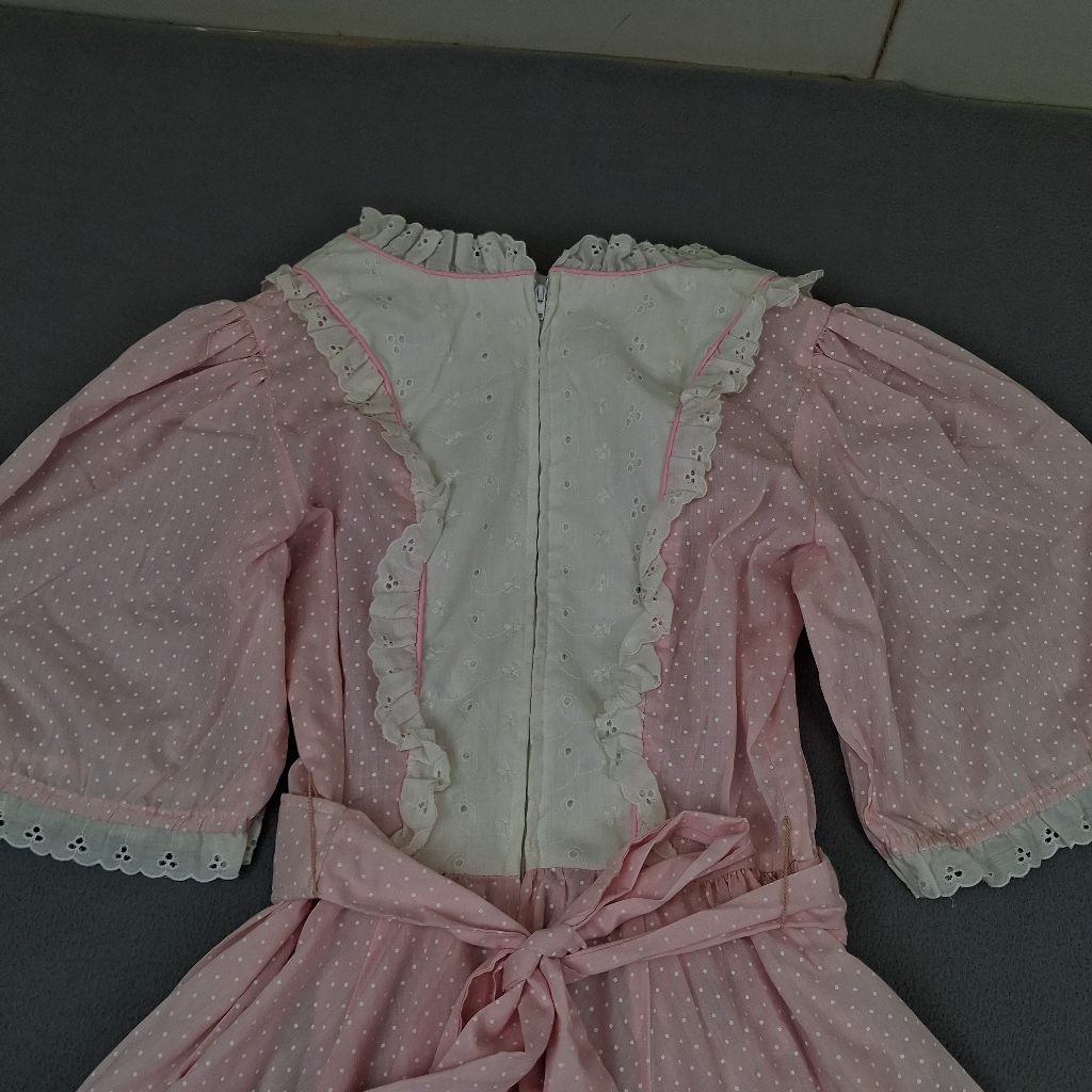 Vintage Jeri Bee Womens Pink Polka Dot Square Dance Prairie Dress Size 8 Eyelet