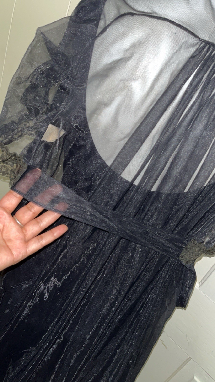 Vintage Miss Elaine Gold Label robe Set Long Nightgown Lace/embroidery black L