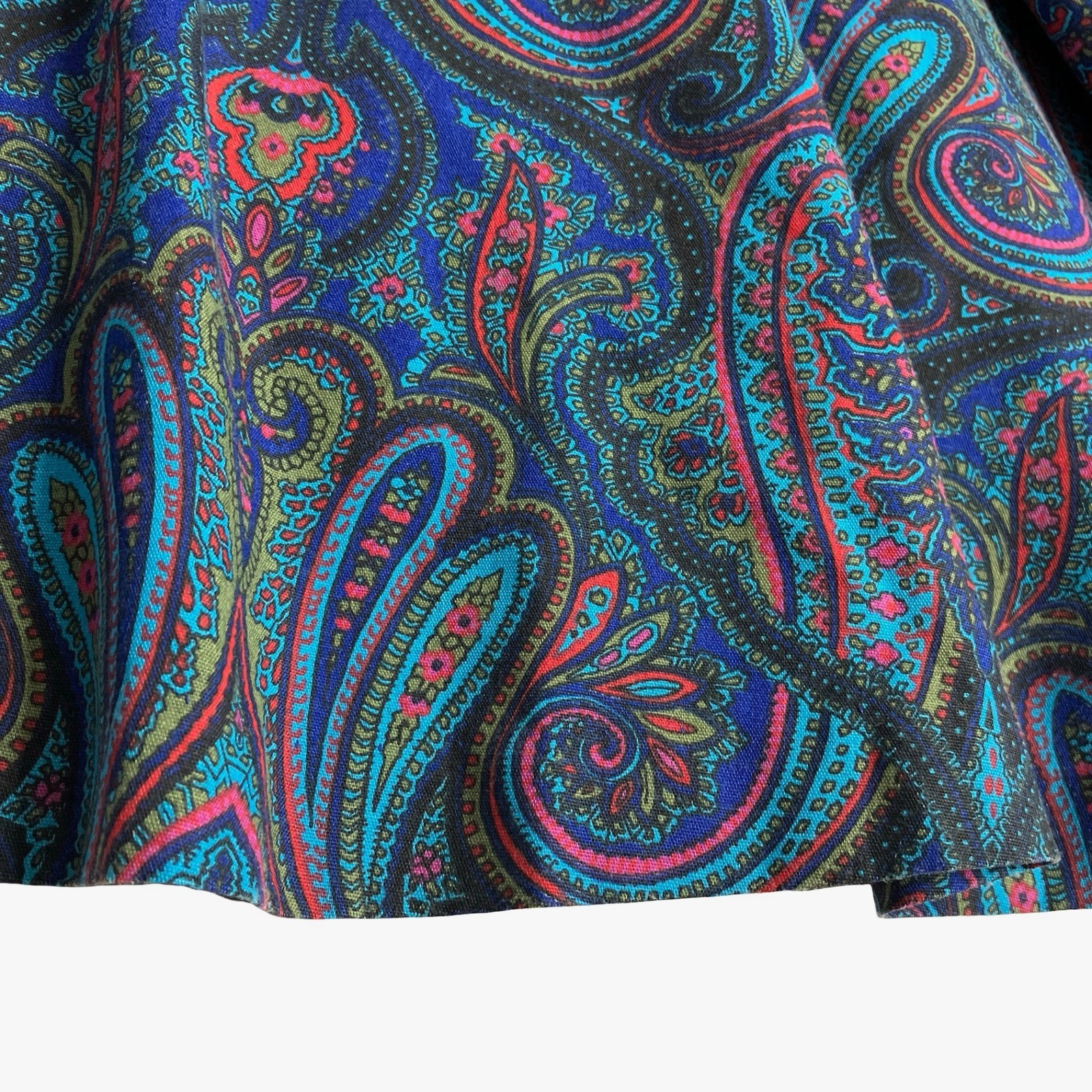 Vintage 80s Bedford Fair Paisley Midi Dress Womens 6 Long Sleeve Belted Boho Mod