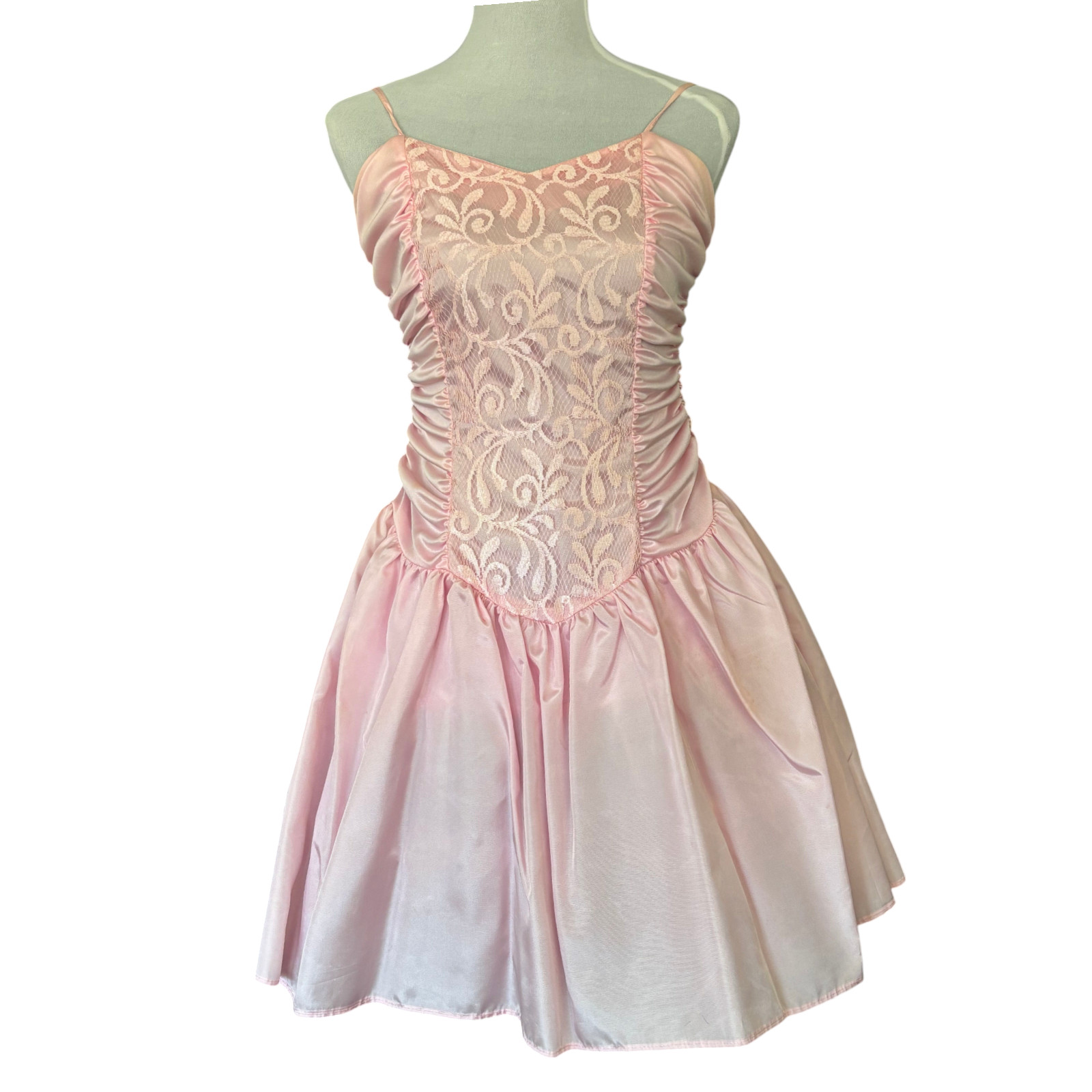 Vtg 90s pink Lace Fit & Flare Party Prom Dress w bolero jacket juniors sz 3
