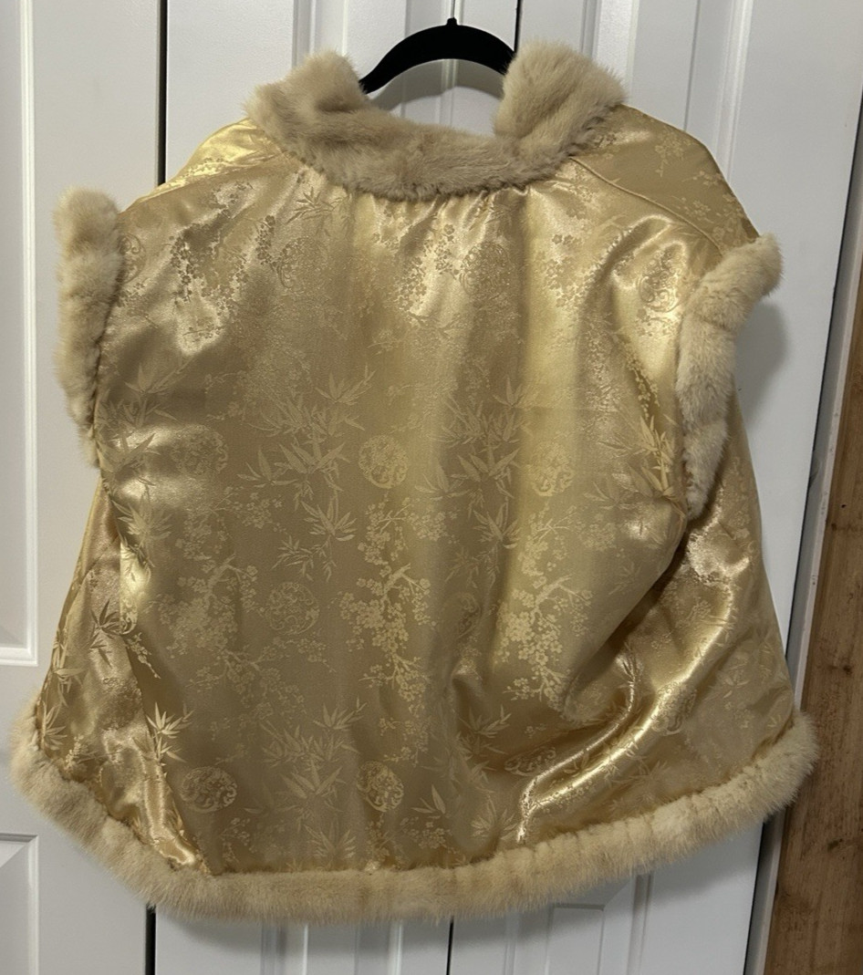 Vtg Mink Fur Short Blonde Lined Vest Rhinestone Closures Sz XL