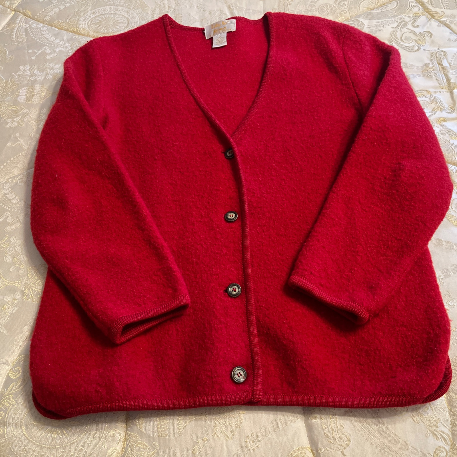 Vintage Tally Ho Red 100% Wool Cardigan Jacket Pollack Import Size M