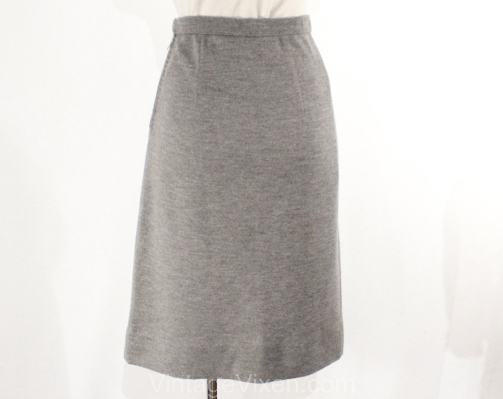 Size 2 1960s Gray Skirt – Heathered Knit Pencil Straight Medium Grey Wool Blend