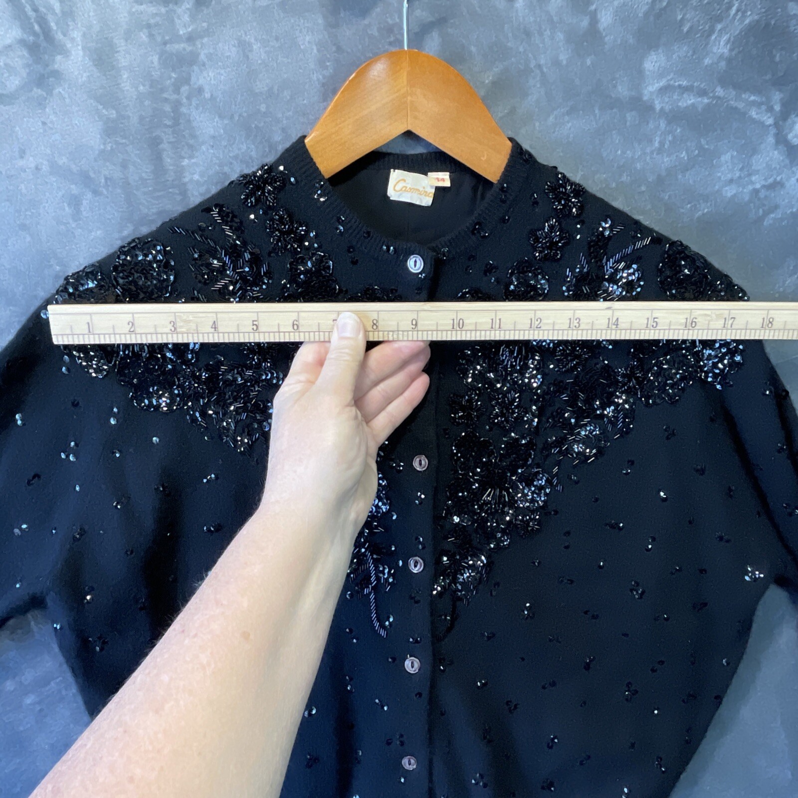 VTG Casmira Sequin Cardigan Sweater Sz 44 Classic Retro Pin Up Office Evening